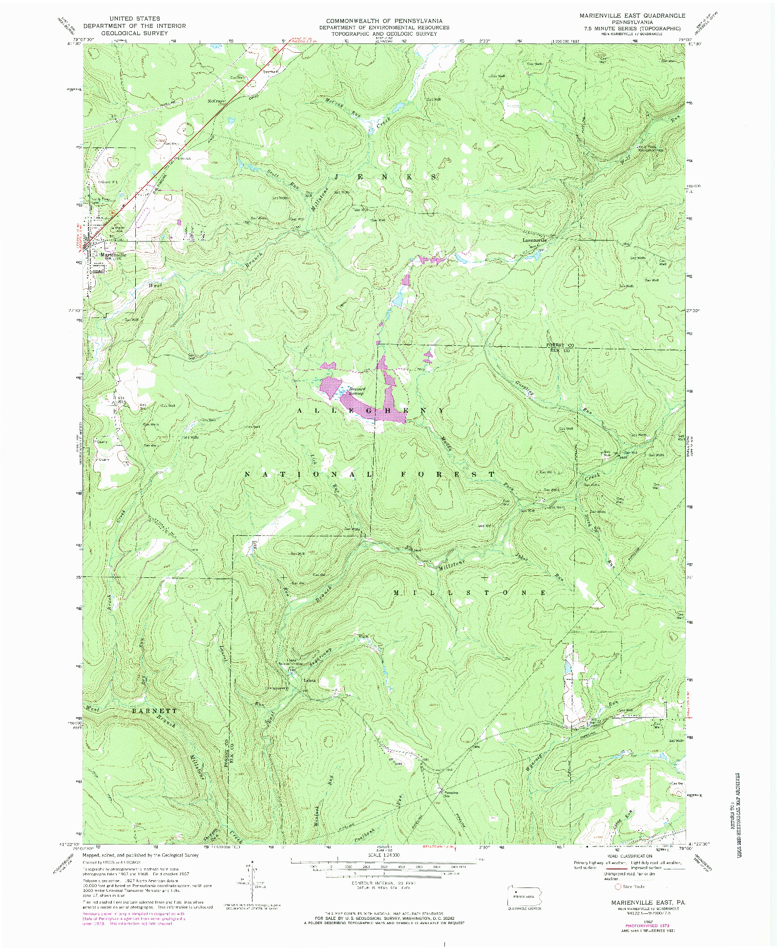 USGS 1:24000-SCALE QUADRANGLE FOR MARIENVILLE EAST, PA 1967