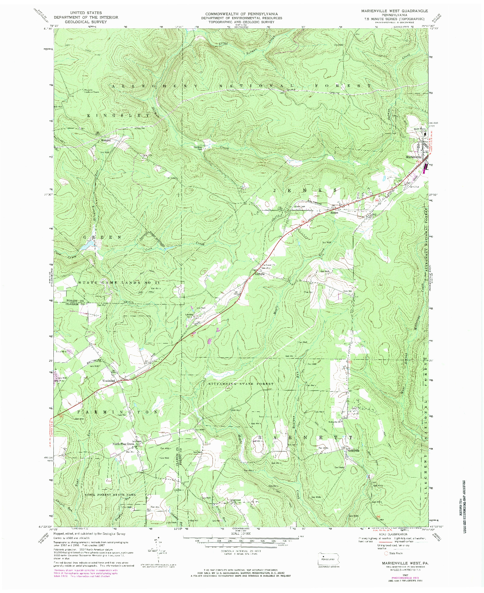 USGS 1:24000-SCALE QUADRANGLE FOR MARIENVILLE WEST, PA 1967