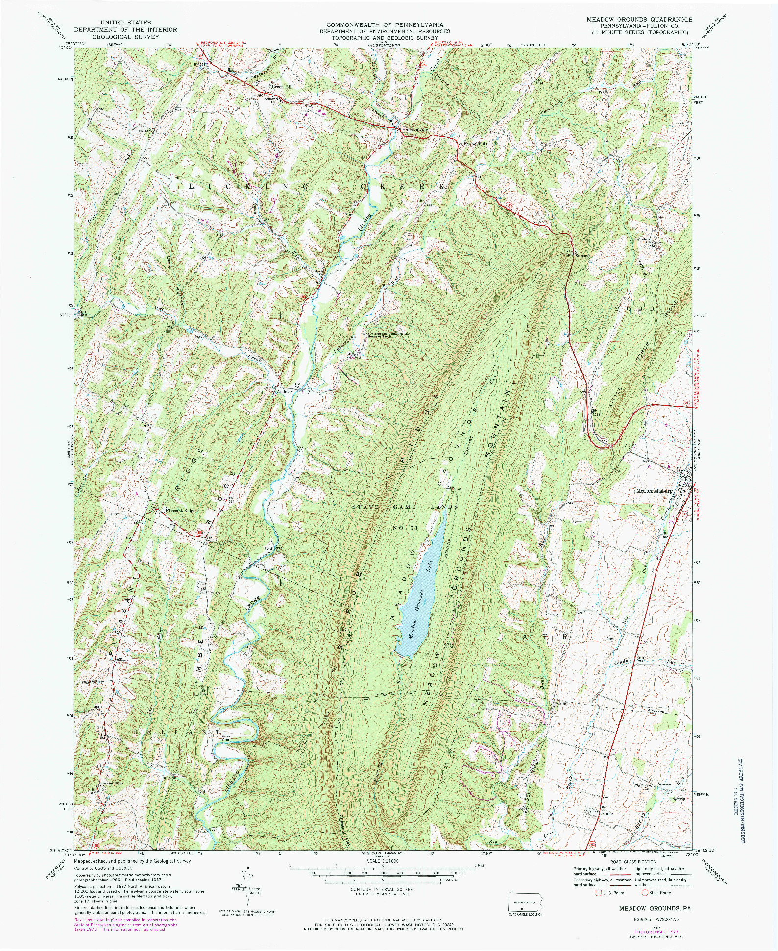 USGS 1:24000-SCALE QUADRANGLE FOR MEADOW GROUNDS, PA 1967
