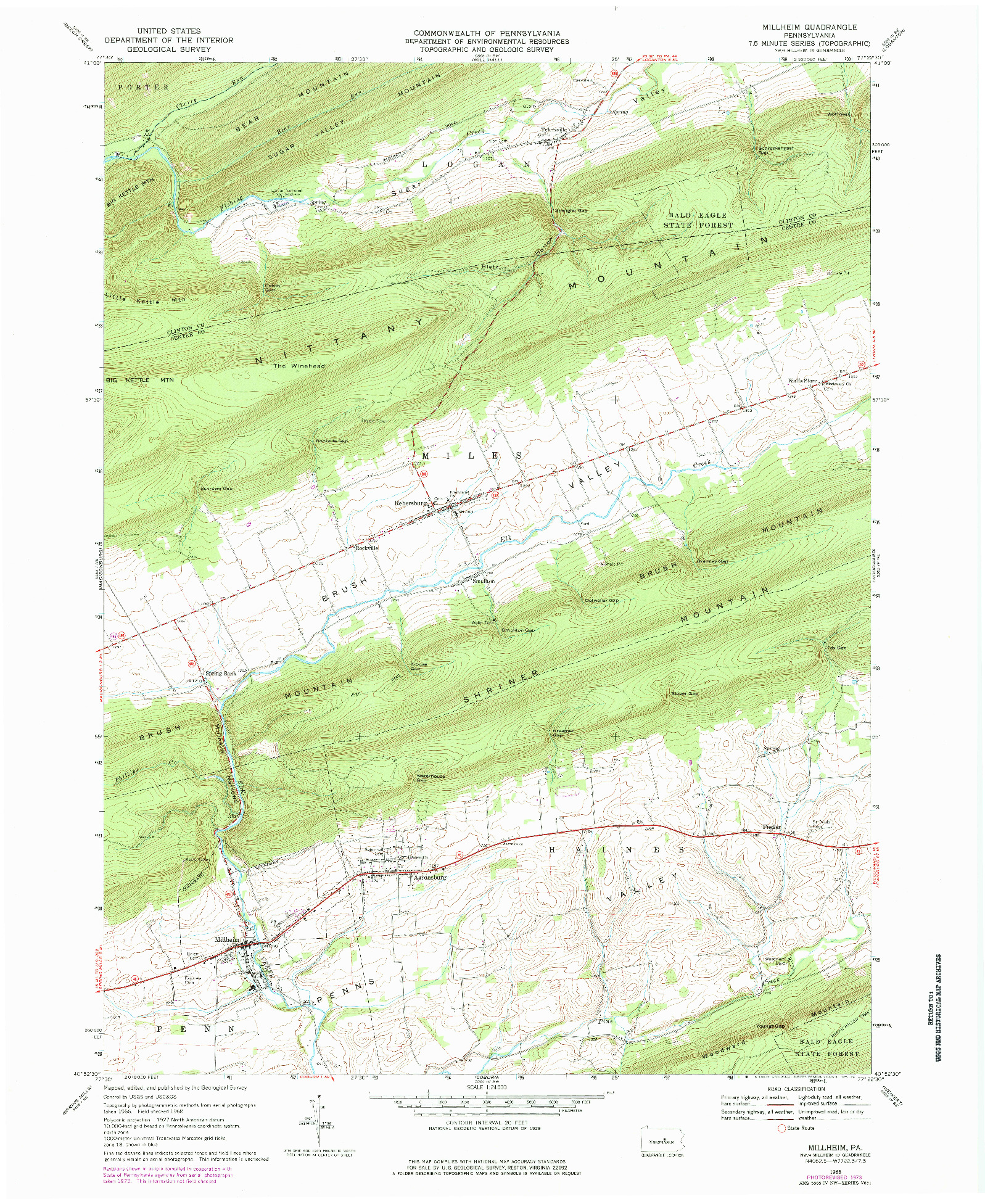 USGS 1:24000-SCALE QUADRANGLE FOR MILLHEIM, PA 1968