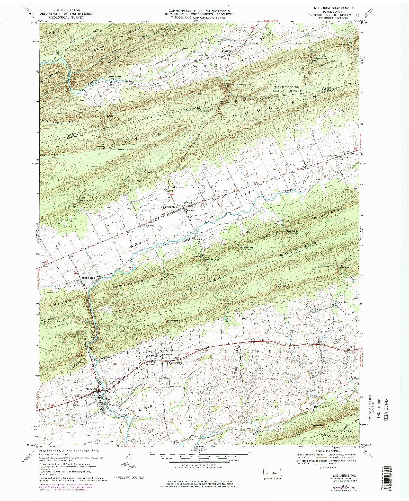 USGS 1:24000-SCALE QUADRANGLE FOR MILLHEIM, PA 1968