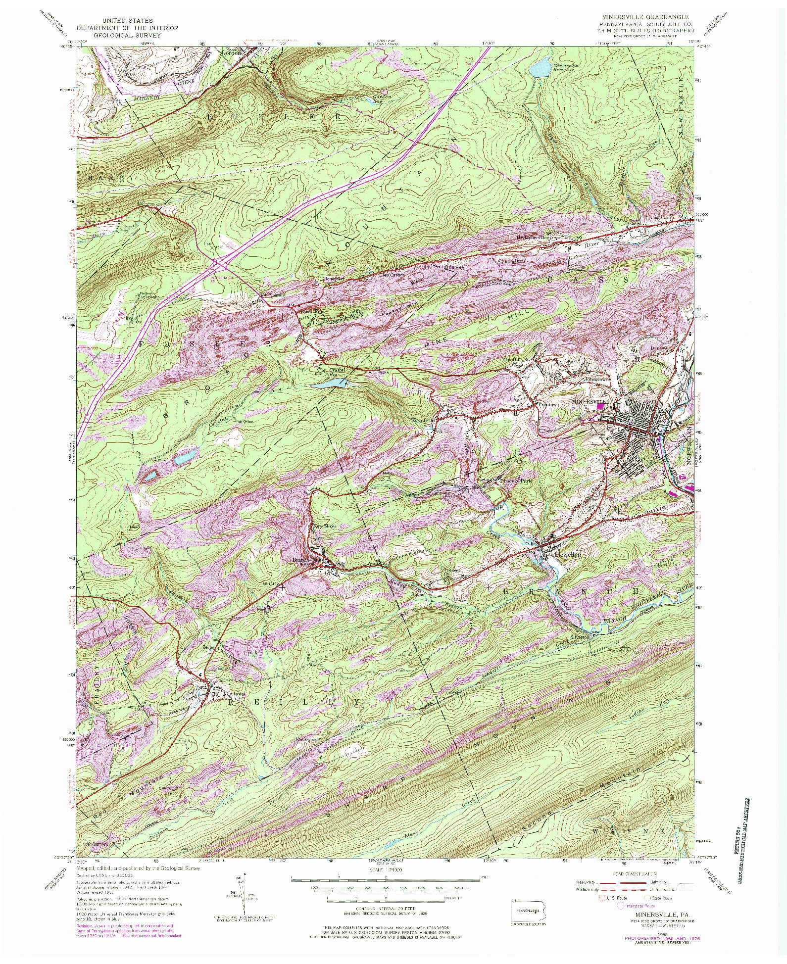 USGS 1:24000-SCALE QUADRANGLE FOR MINERSVILLE, PA 1955