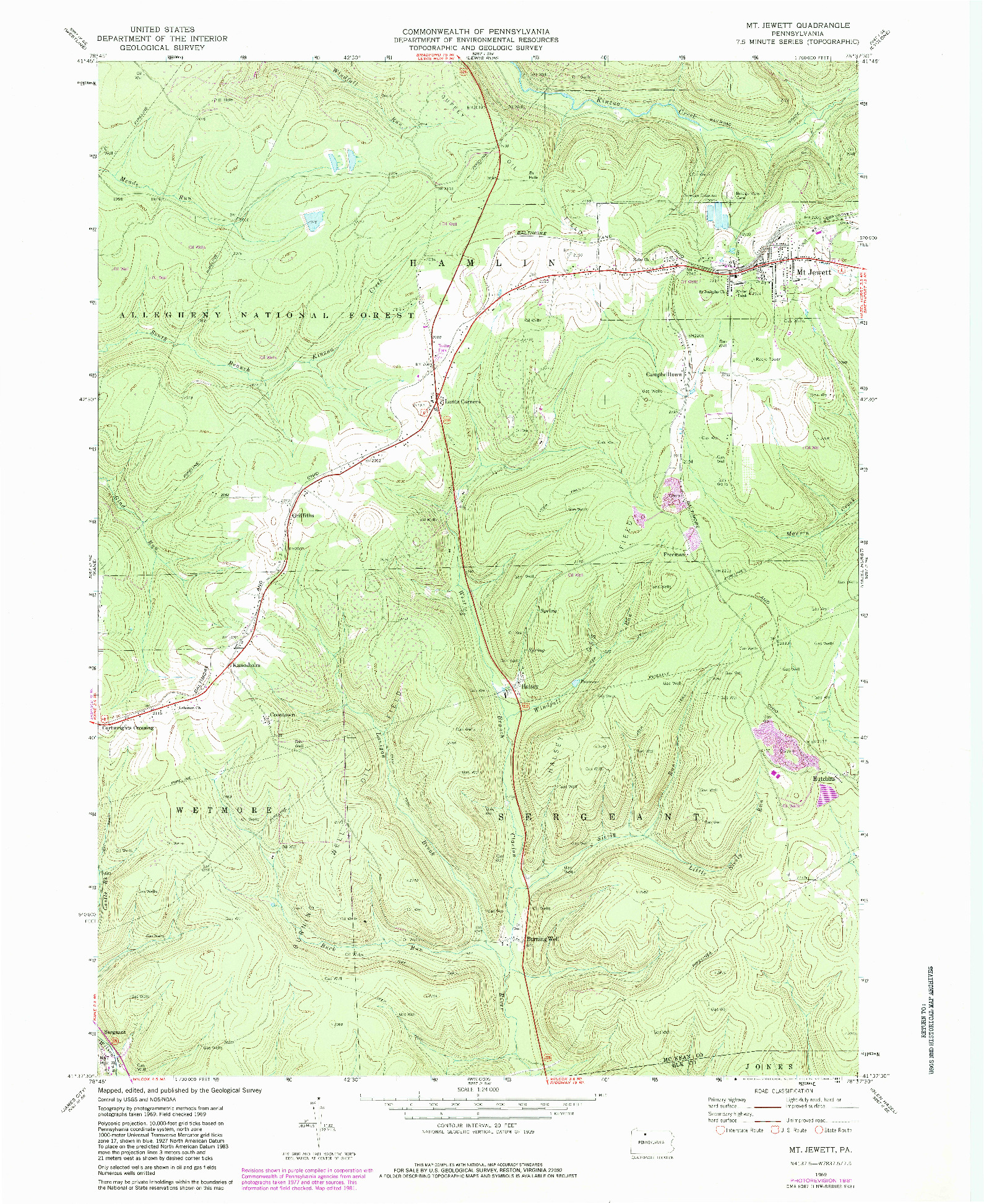 USGS 1:24000-SCALE QUADRANGLE FOR MT. JEWETT, PA 1969