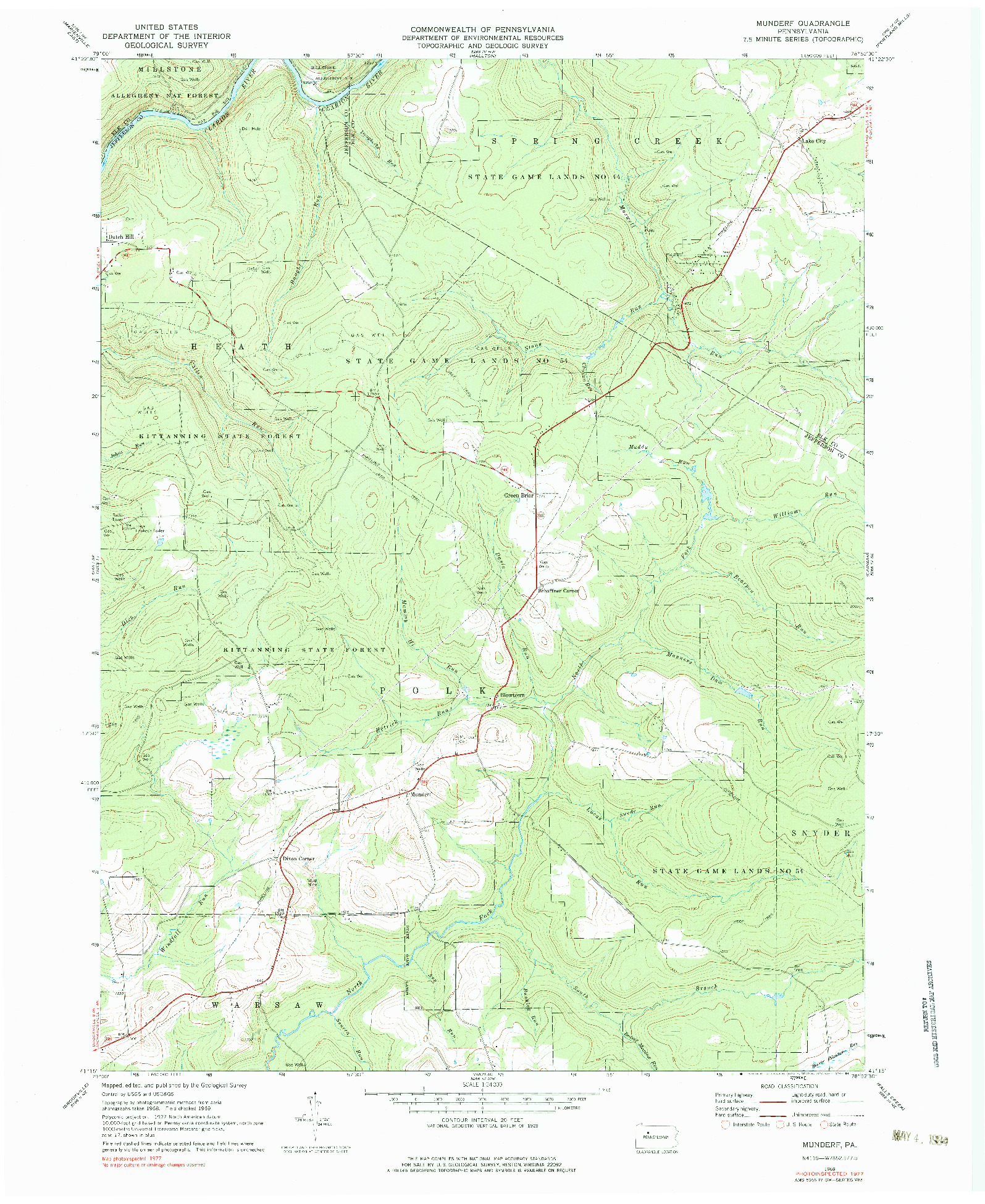 USGS 1:24000-SCALE QUADRANGLE FOR MUNDERF, PA 1969