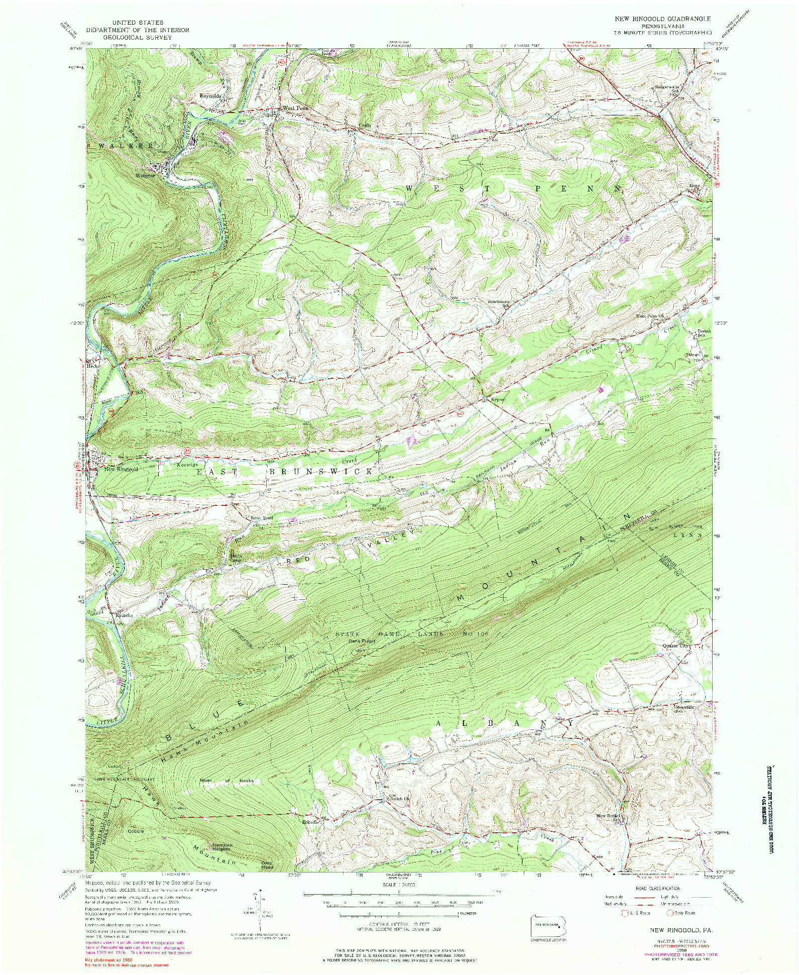 USGS 1:24000-SCALE QUADRANGLE FOR NEW RINGGOLD, PA 1956