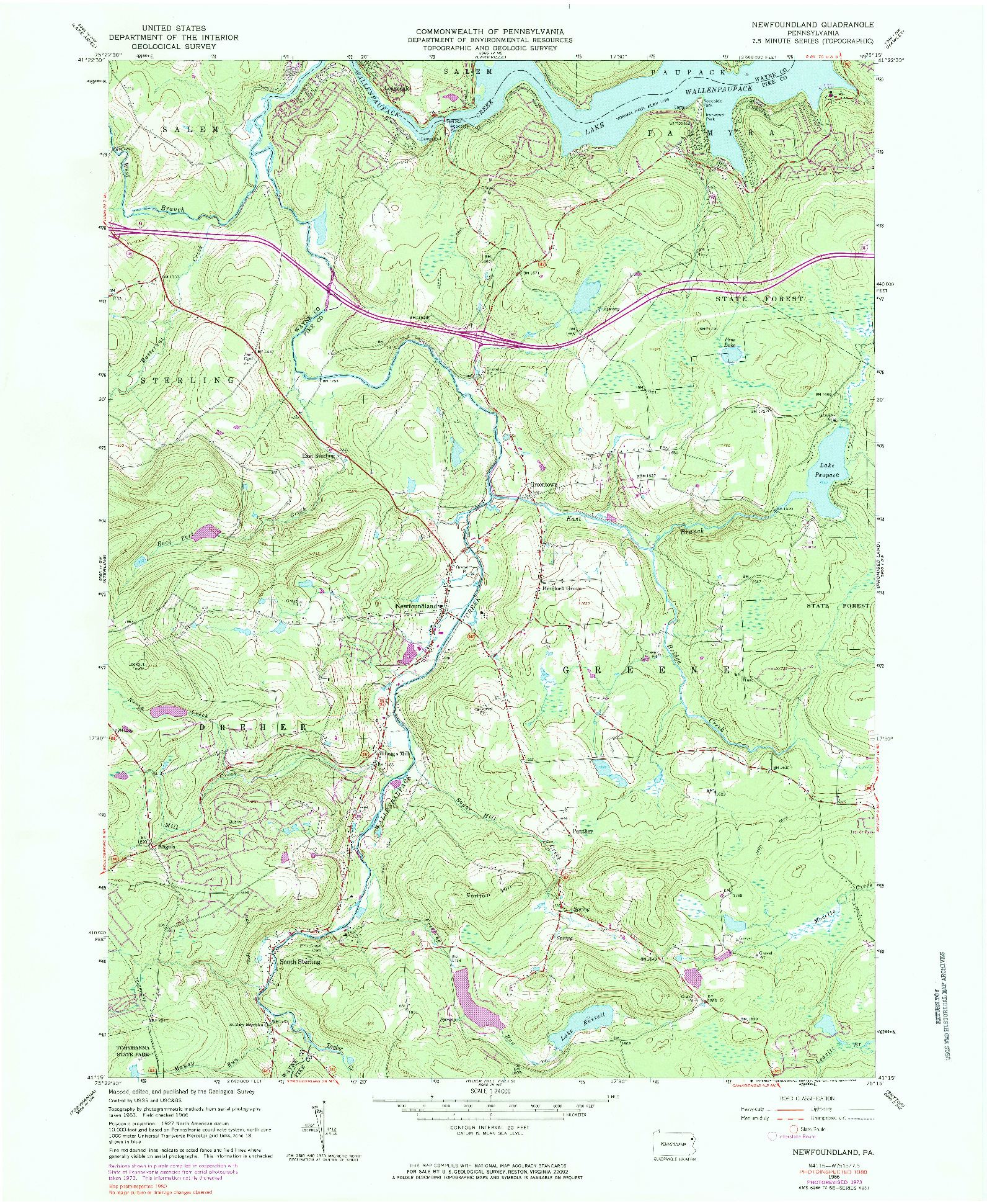 USGS 1:24000-SCALE QUADRANGLE FOR NEWFOUNDLAND, PA 1966