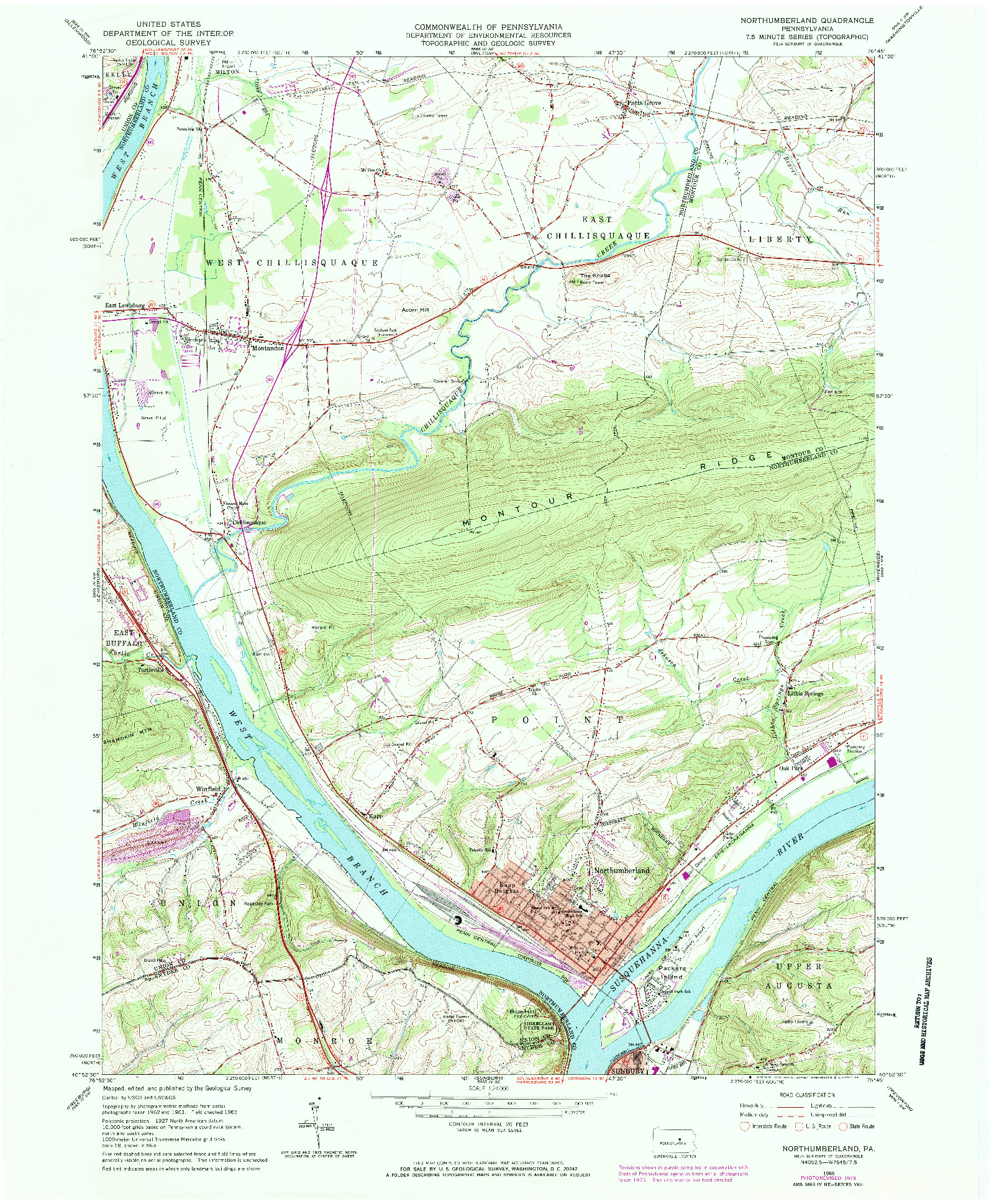 USGS 1:24000-SCALE QUADRANGLE FOR NORTHUMBERLAND, PA 1965