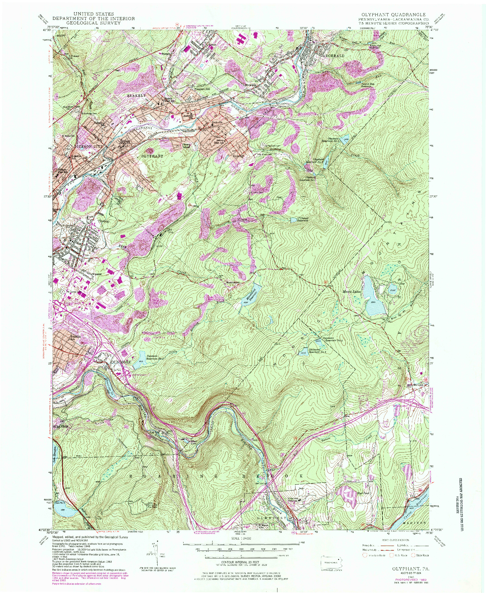 USGS 1:24000-SCALE QUADRANGLE FOR OLYPHANT, PA 1946