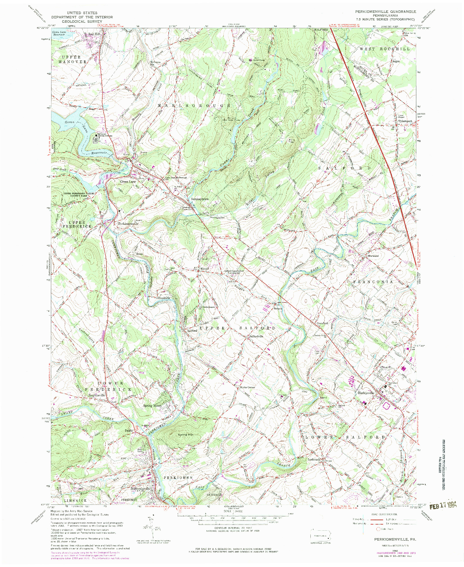 USGS 1:24000-SCALE QUADRANGLE FOR PERKIOMENVILLE, PA 1960