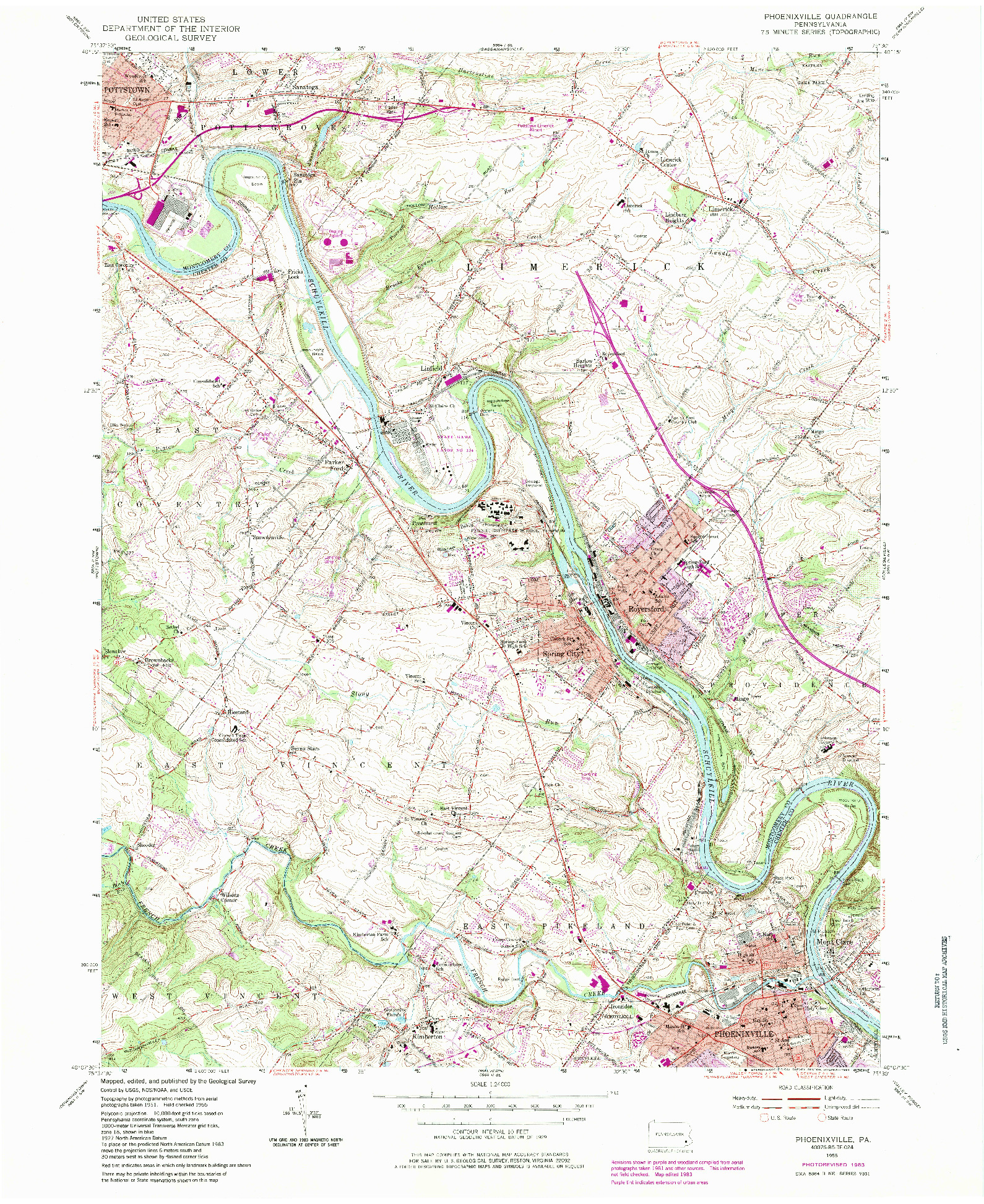 USGS 1:24000-SCALE QUADRANGLE FOR PHOENIXVILLE, PA 1955