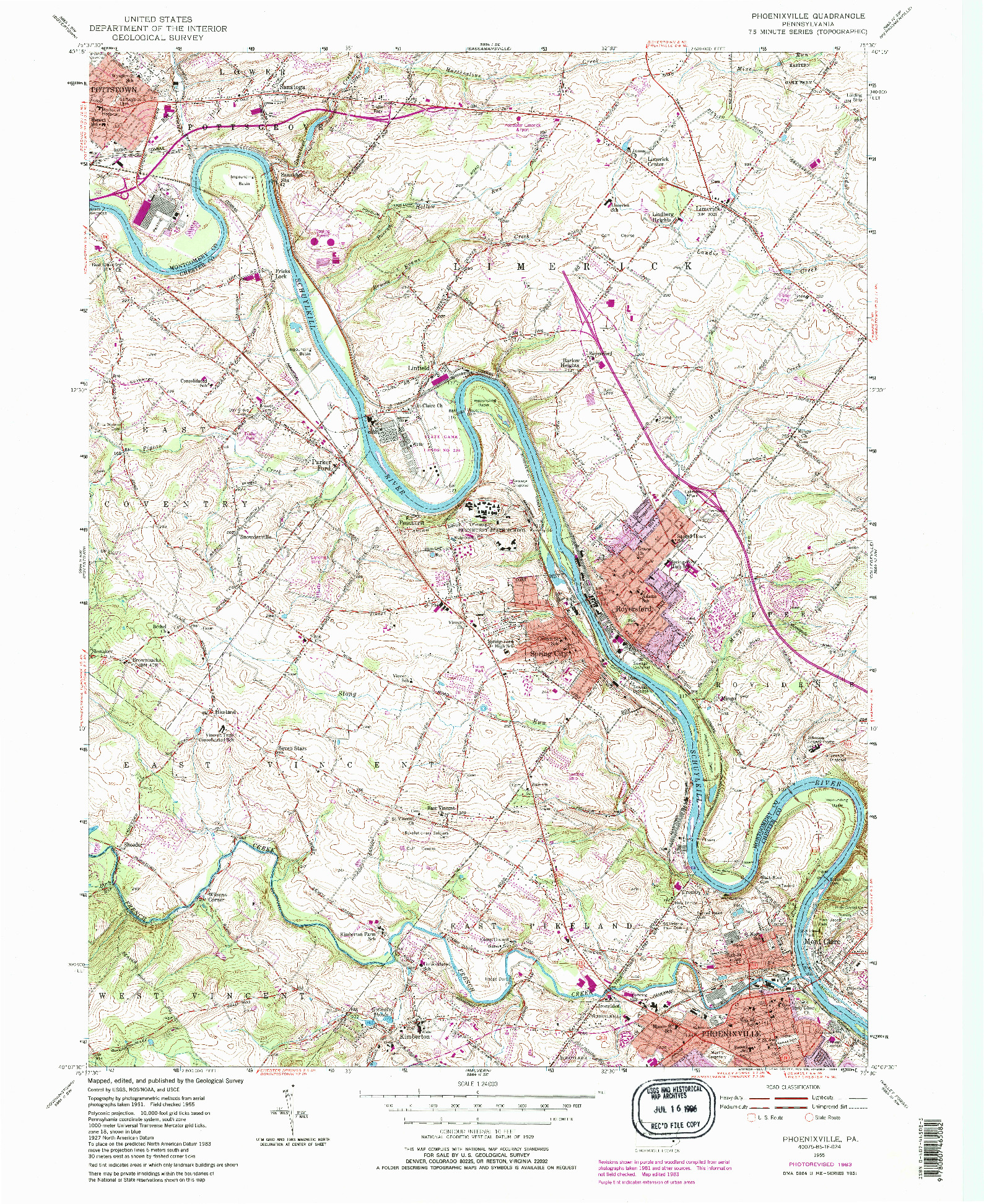 USGS 1:24000-SCALE QUADRANGLE FOR PHOENIXVILLE, PA 1955