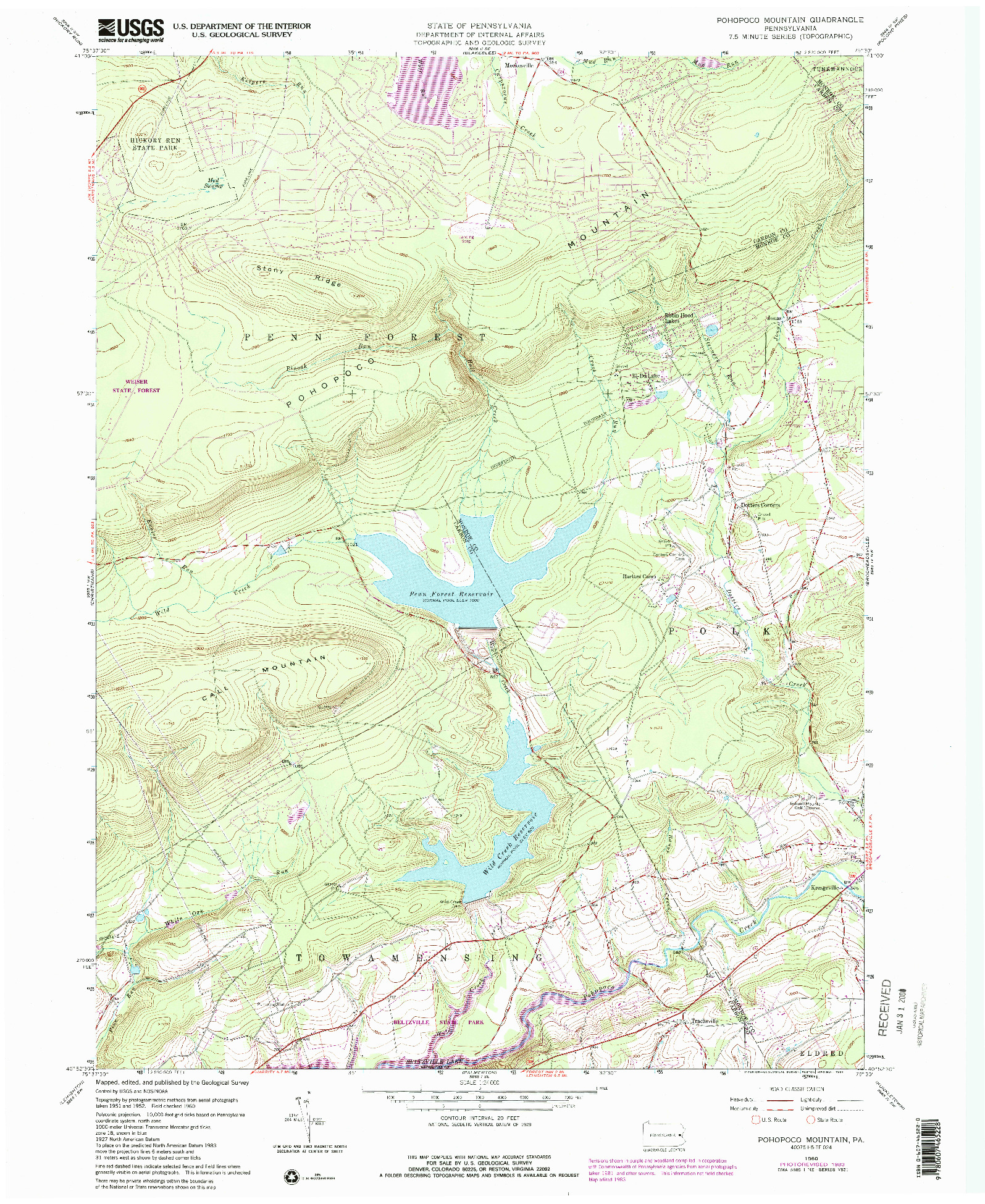 USGS 1:24000-SCALE QUADRANGLE FOR POHOPCO MOUNTAIN, PA 1960