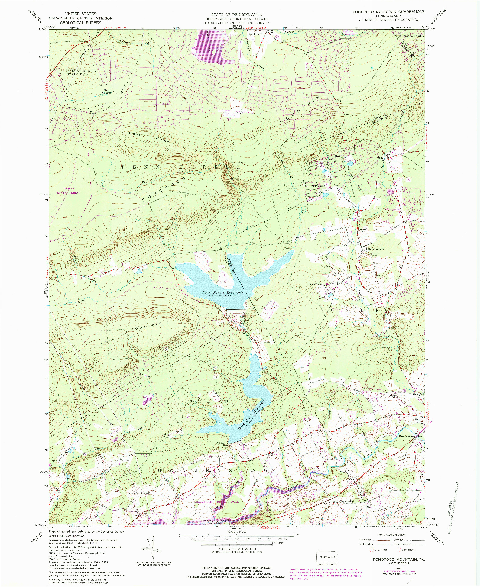 USGS 1:24000-SCALE QUADRANGLE FOR POHOPCO MOUNTAIN, PA 1960