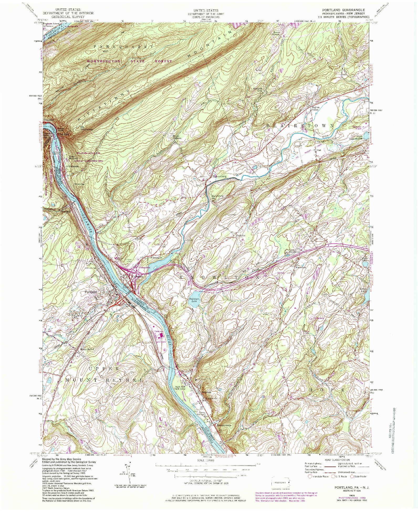 USGS 1:24000-SCALE QUADRANGLE FOR PORTLAND, PA 1955