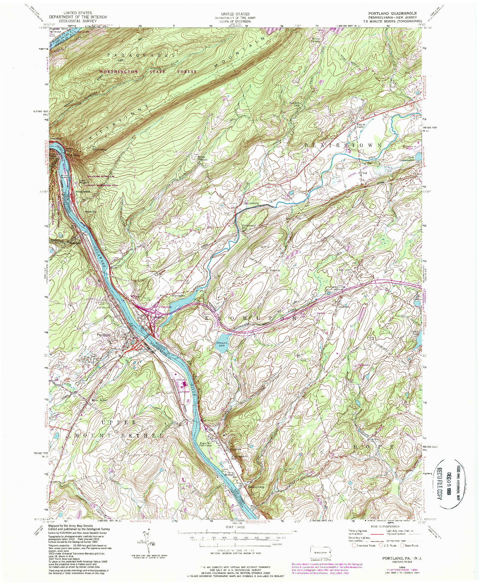 USGS 1:24000-SCALE QUADRANGLE FOR PORTLAND, PA 1955