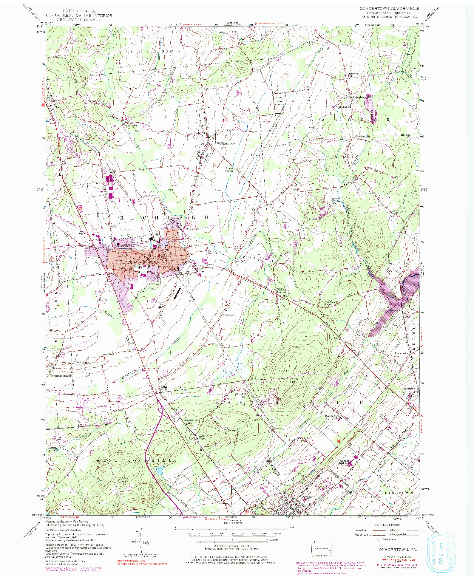 USGS 1:24000-SCALE QUADRANGLE FOR QUAKERTOWN, PA 1957