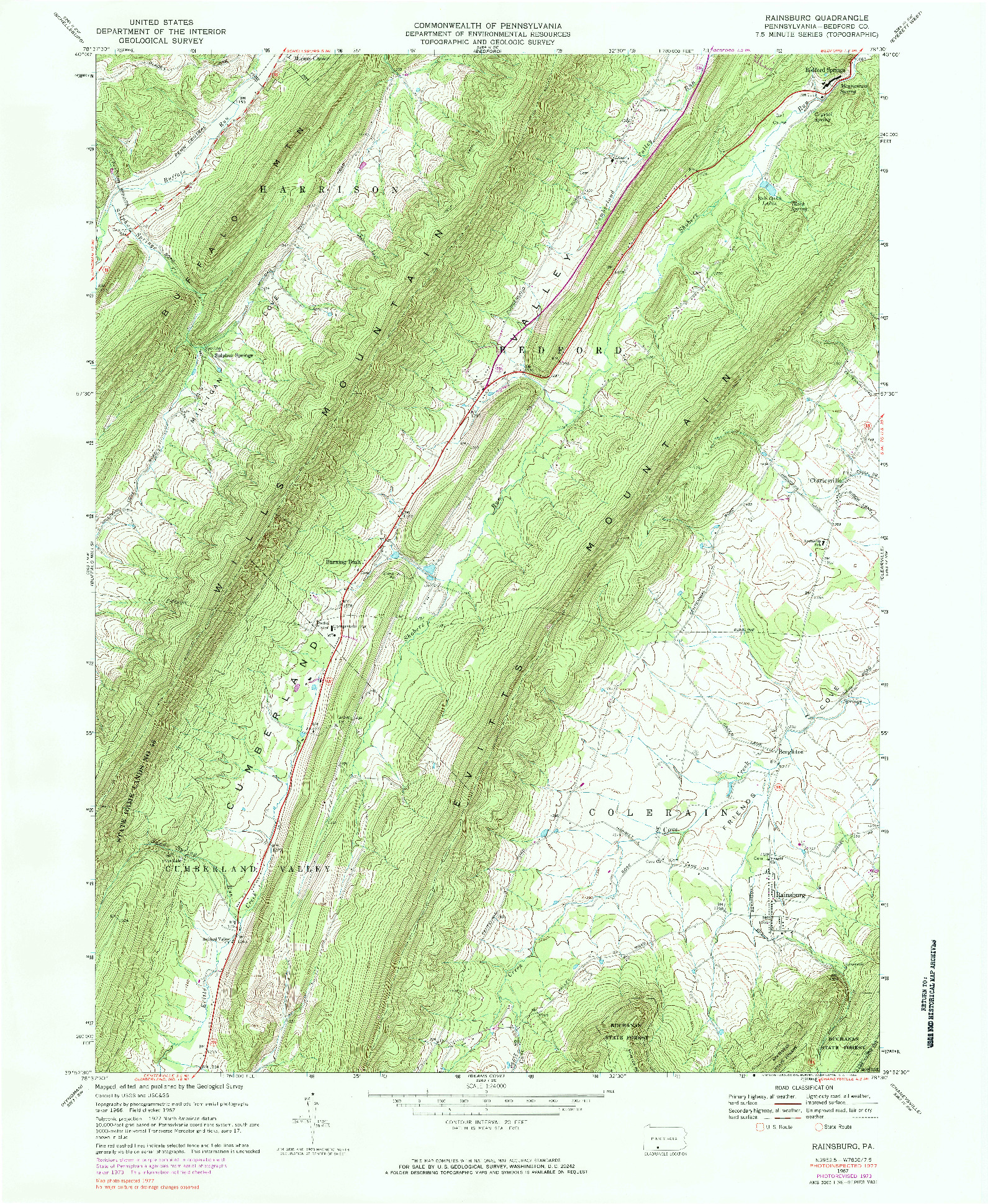 USGS 1:24000-SCALE QUADRANGLE FOR RAINSBURG, PA 1967