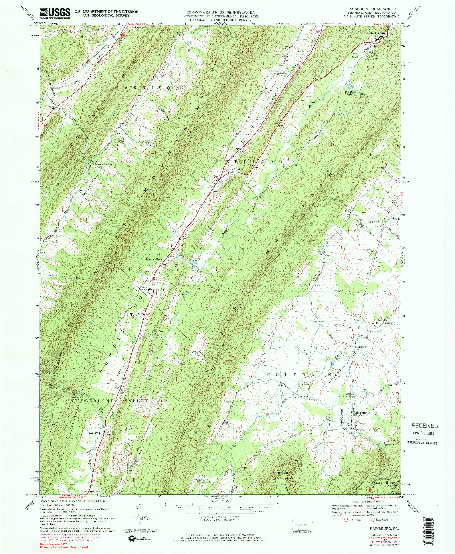 USGS 1:24000-SCALE QUADRANGLE FOR RAINSBURG, PA 1967