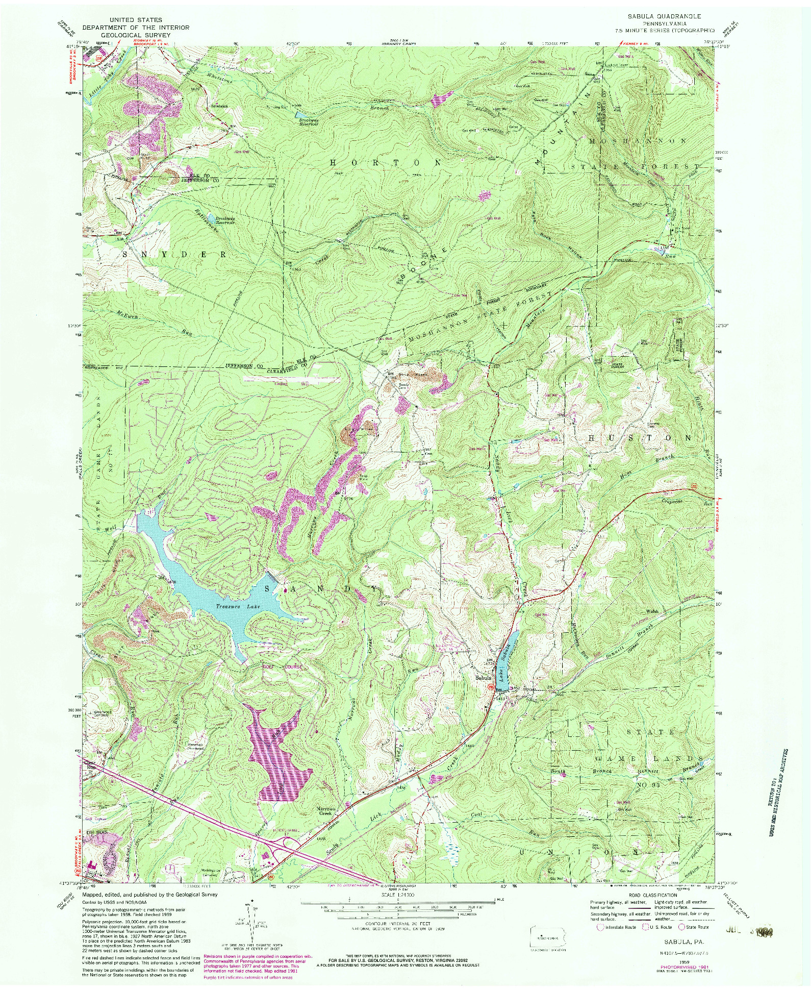 USGS 1:24000-SCALE QUADRANGLE FOR SABULA, PA 1959