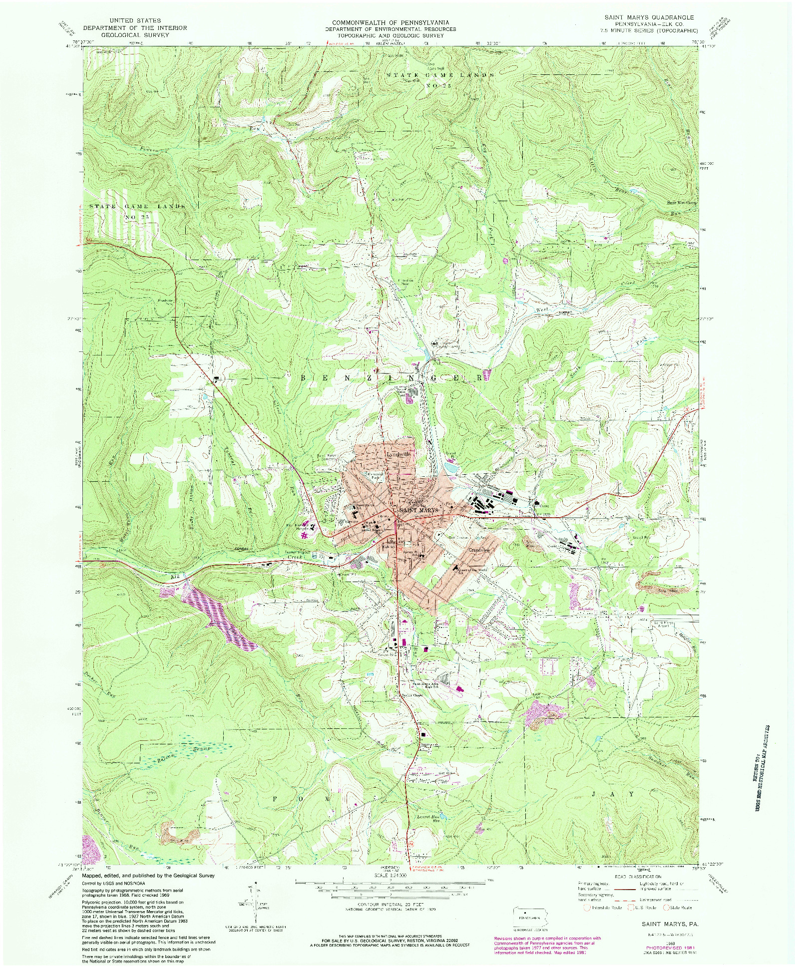 USGS 1:24000-SCALE QUADRANGLE FOR SAINT MARYS, PA 1969