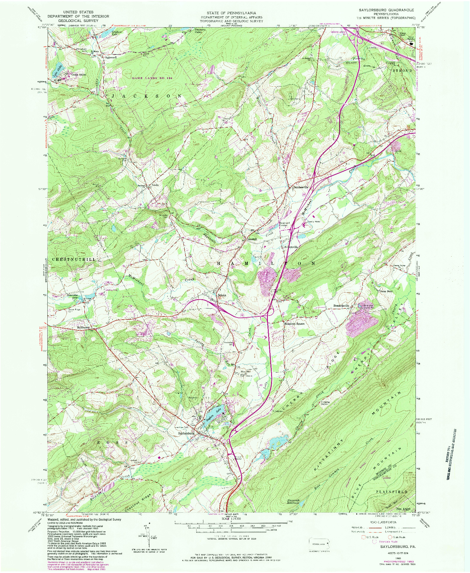 USGS 1:24000-SCALE QUADRANGLE FOR SAYLORSBURG, PA 1960