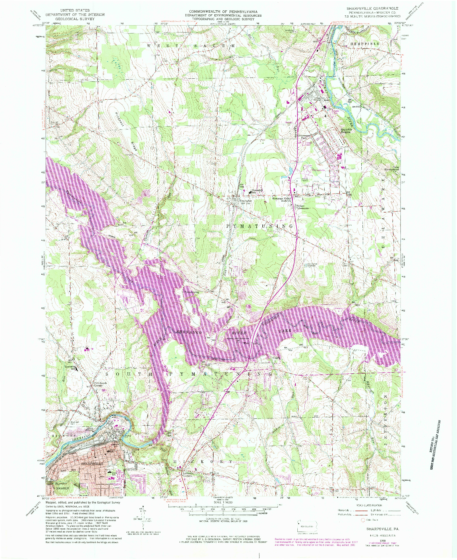 USGS 1:24000-SCALE QUADRANGLE FOR SHARPSVILLE, PA 1958