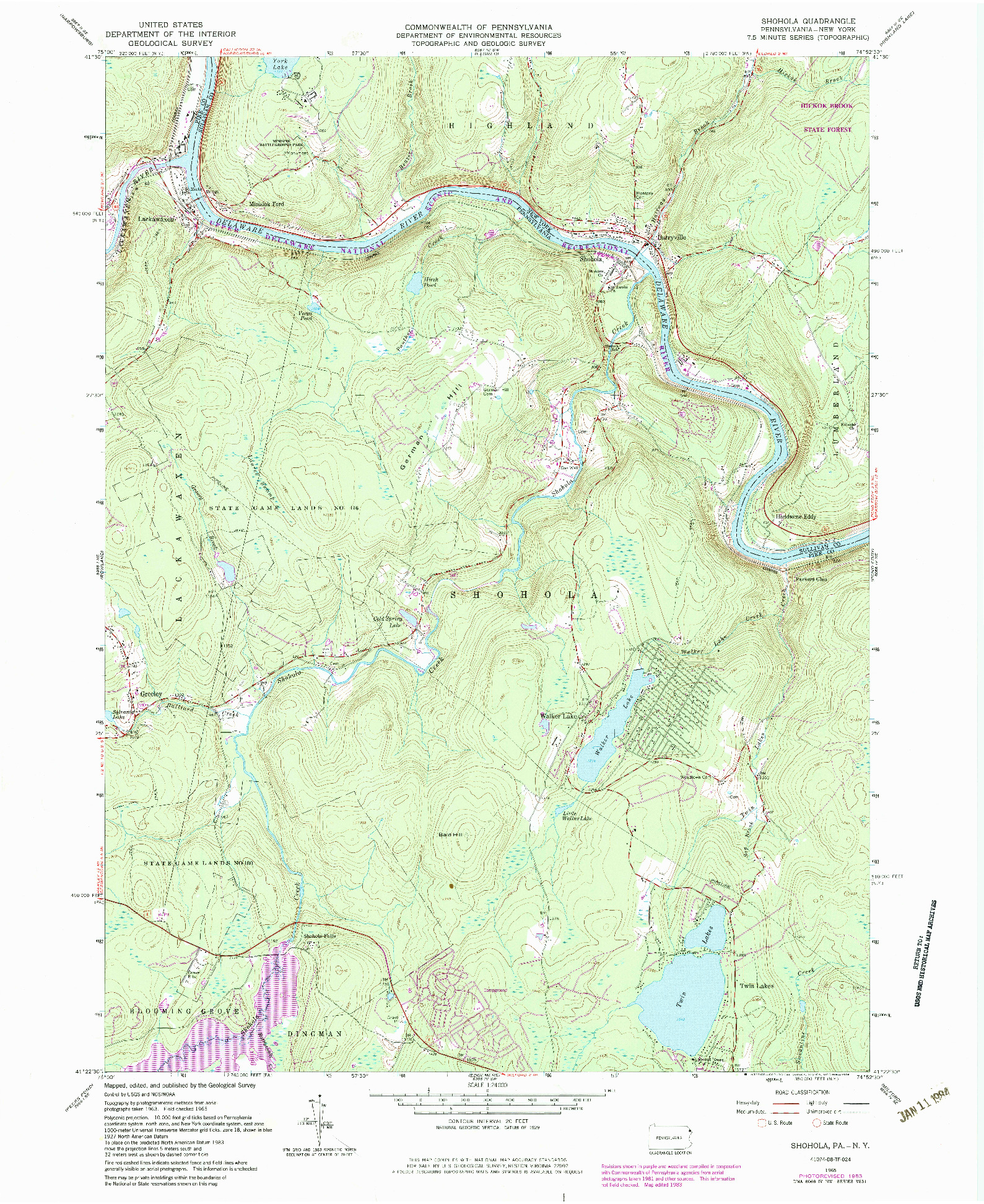 USGS 1:24000-SCALE QUADRANGLE FOR SHOHOLA, PA 1965