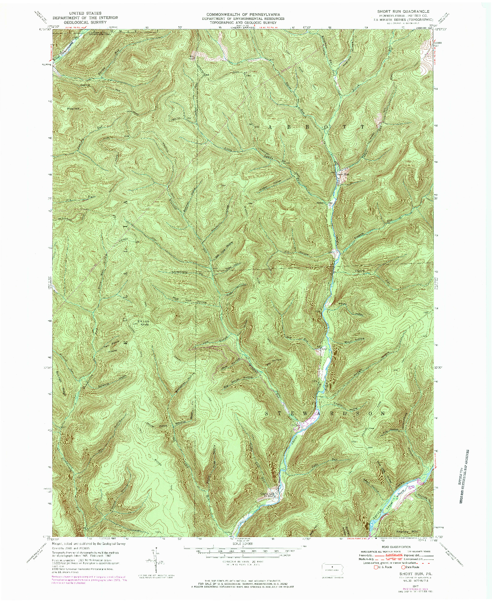 USGS 1:24000-SCALE QUADRANGLE FOR SHORT RUN, PA 1971