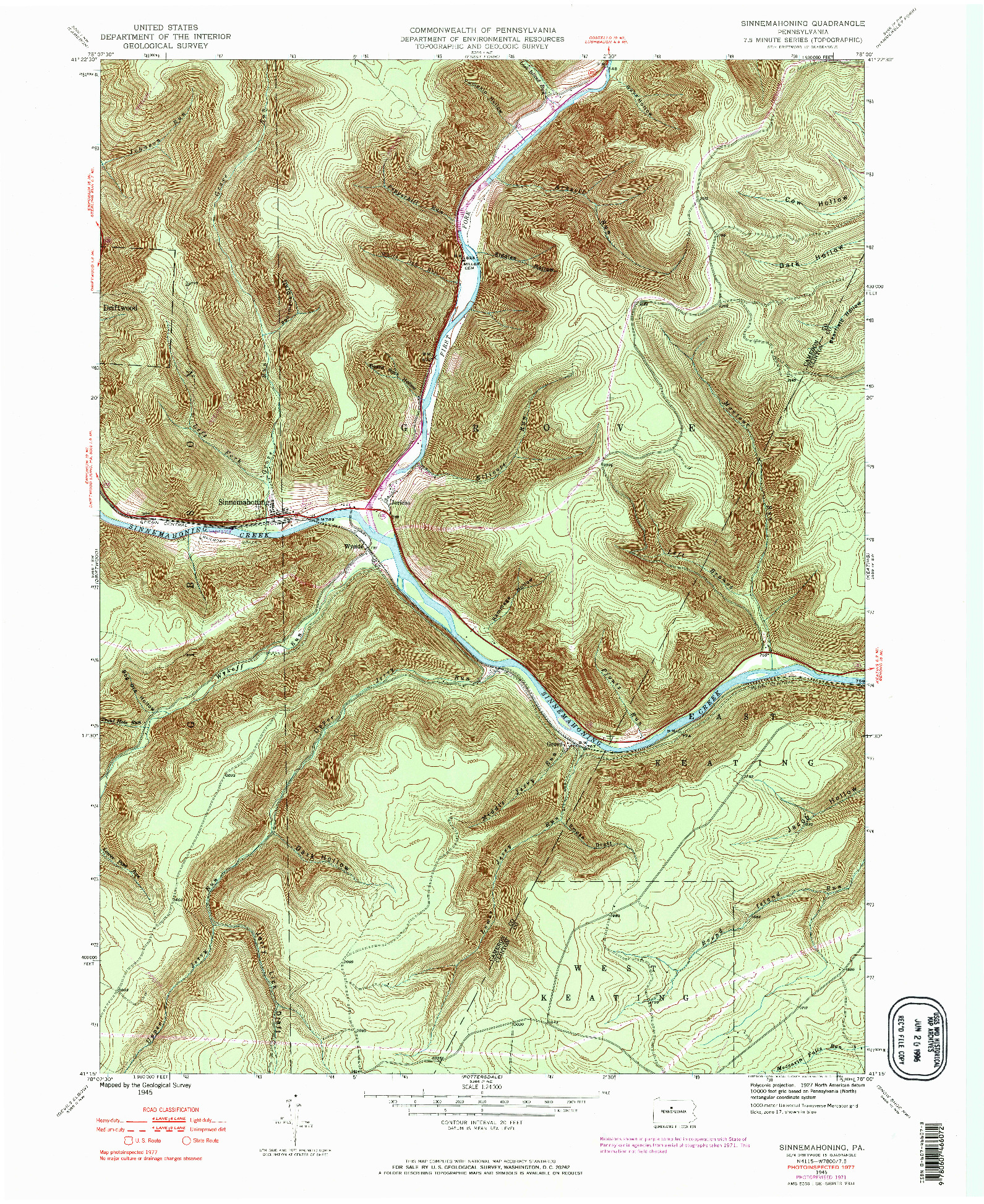 USGS 1:24000-SCALE QUADRANGLE FOR SINNEMAHONING, PA 1945