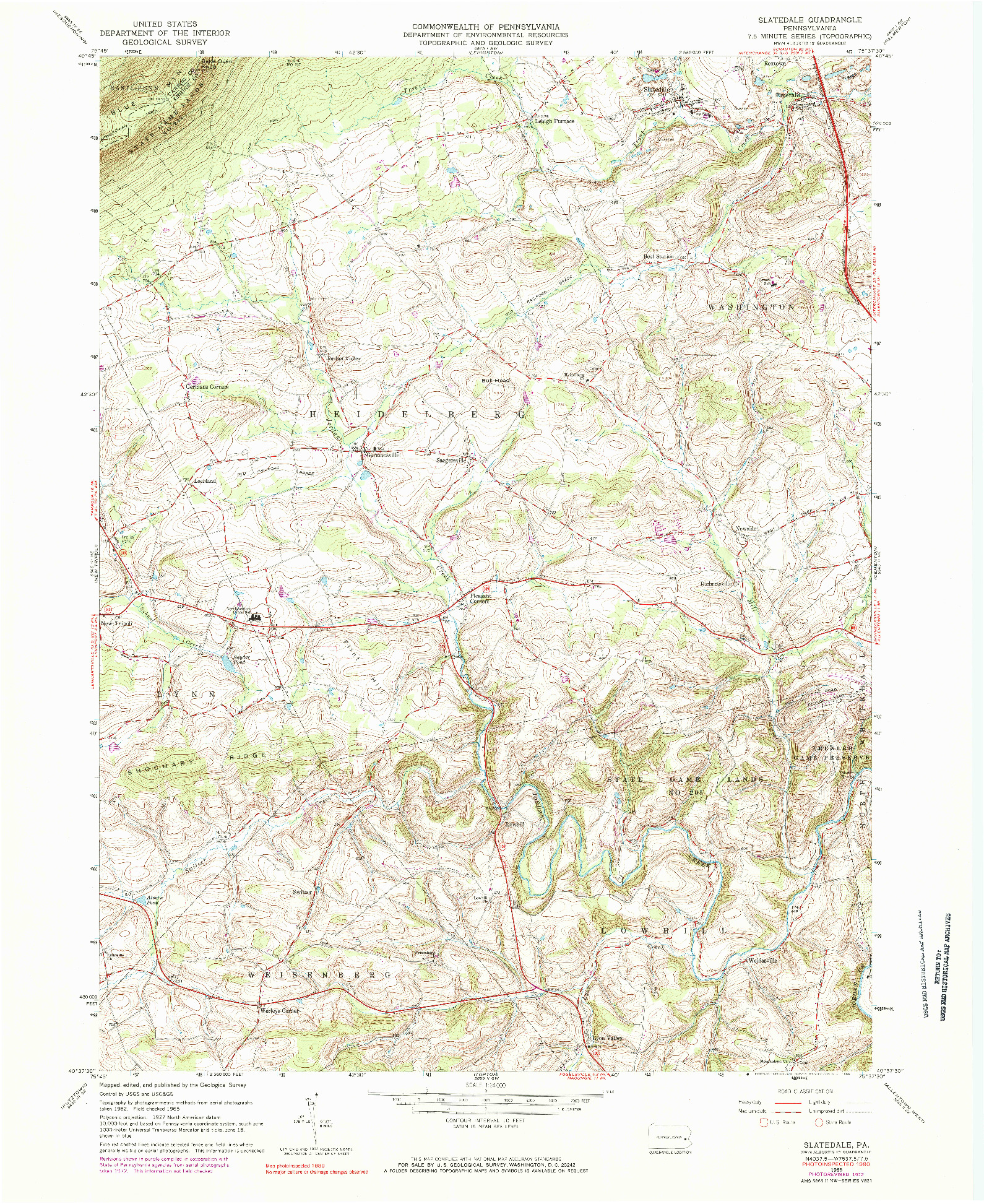 USGS 1:24000-SCALE QUADRANGLE FOR SLATEDALE, PA 1965