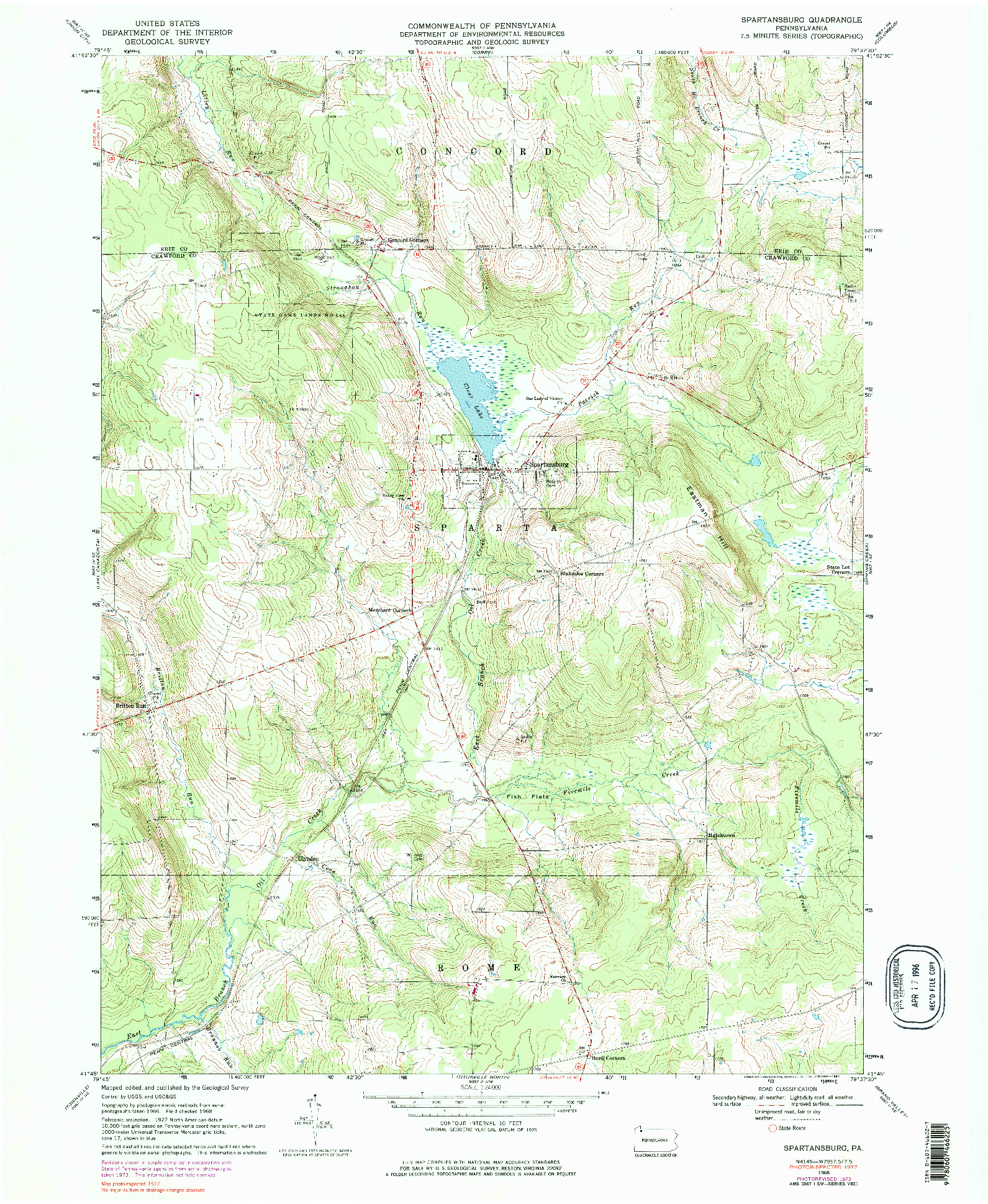 USGS 1:24000-SCALE QUADRANGLE FOR SPARTANSBURG, PA 1968