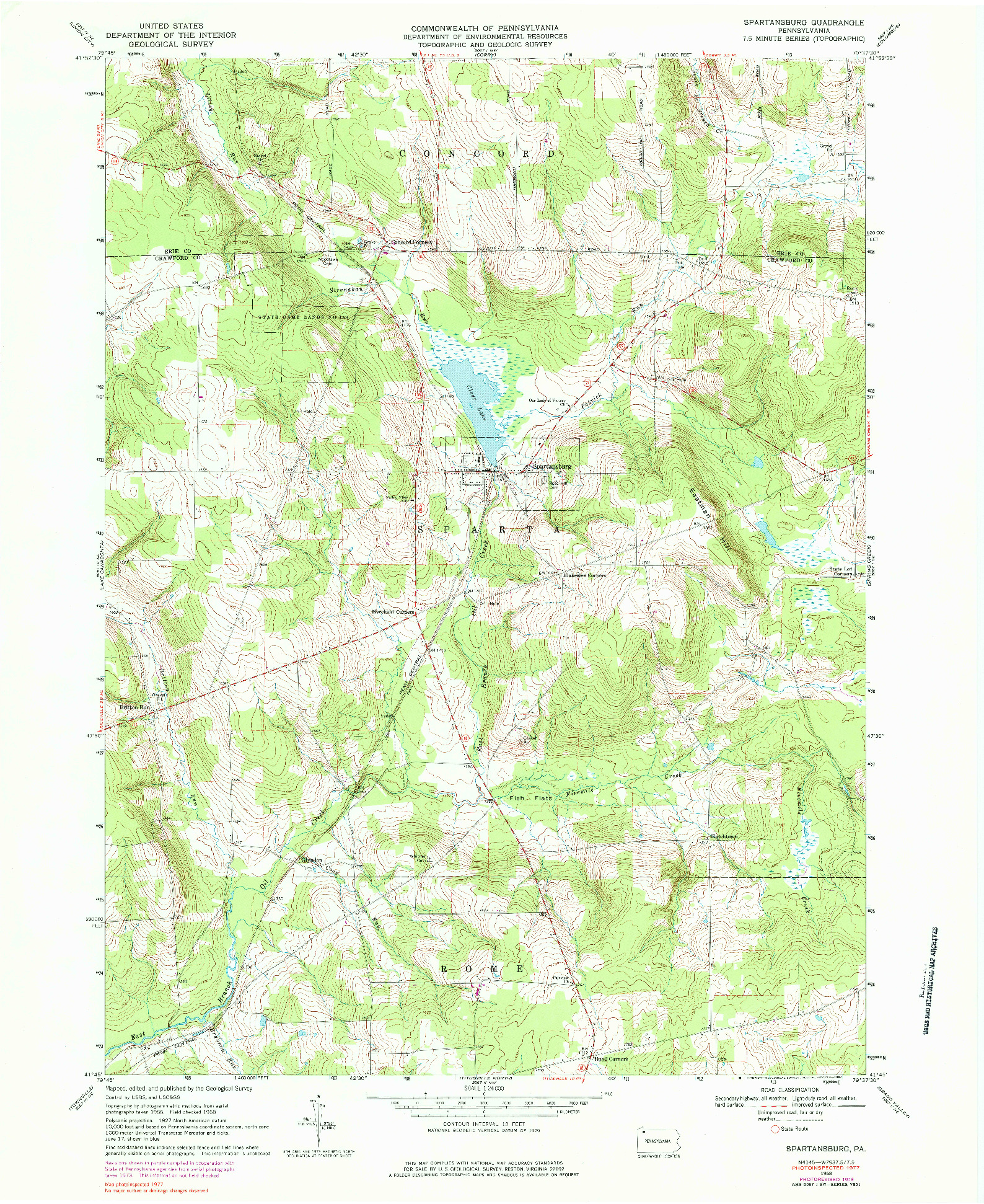 USGS 1:24000-SCALE QUADRANGLE FOR SPARTANSBURG, PA 1968