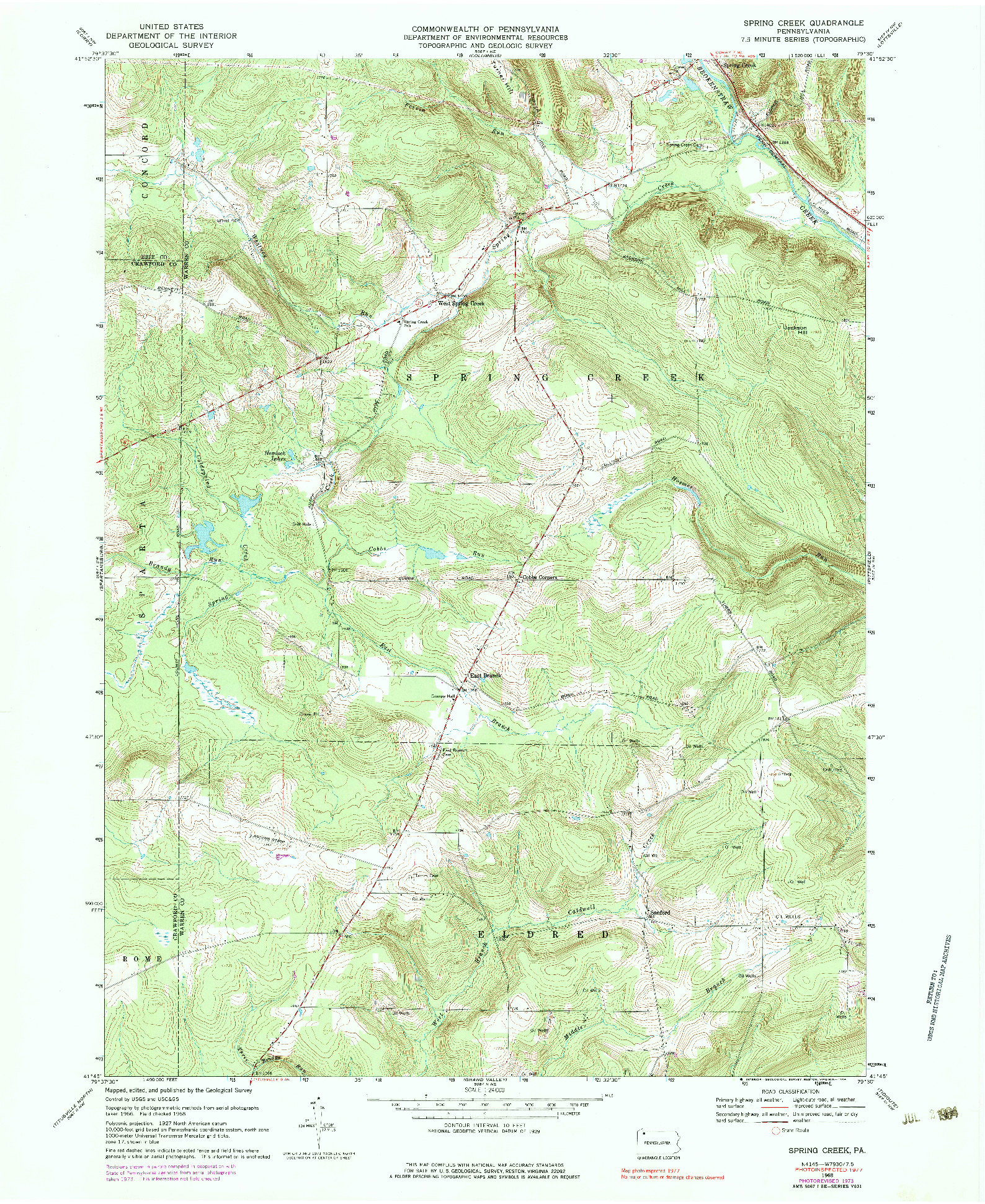 USGS 1:24000-SCALE QUADRANGLE FOR SPRING CREEK, PA 1968