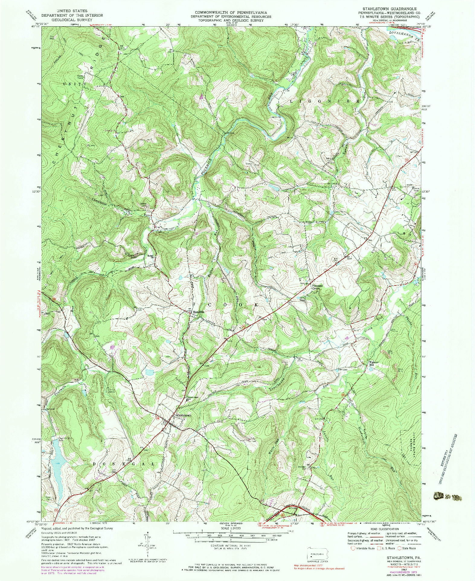USGS 1:24000-SCALE QUADRANGLE FOR STAHLSTOWN, PA 1967