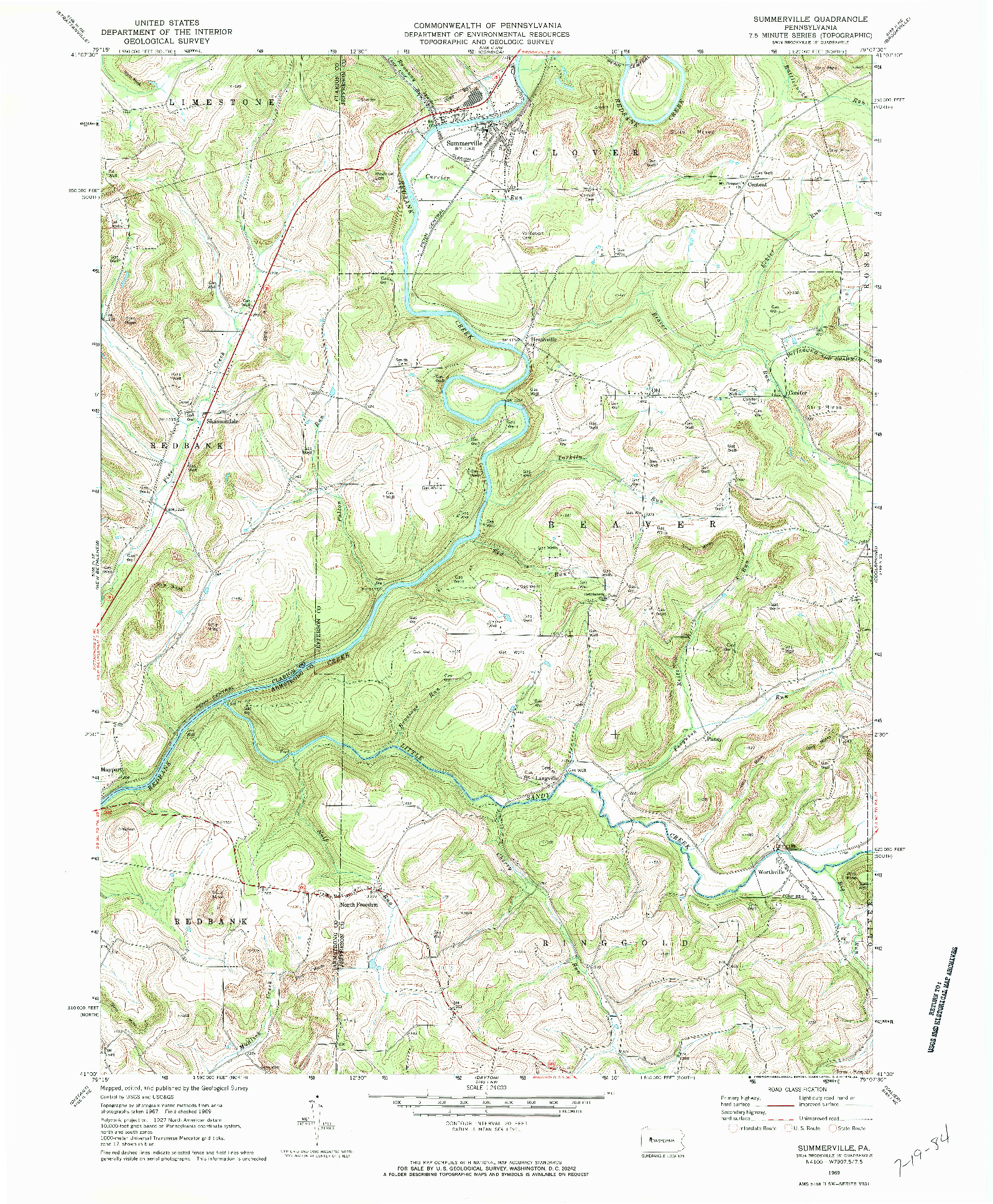 USGS 1:24000-SCALE QUADRANGLE FOR SUMMERVILLE, PA 1969