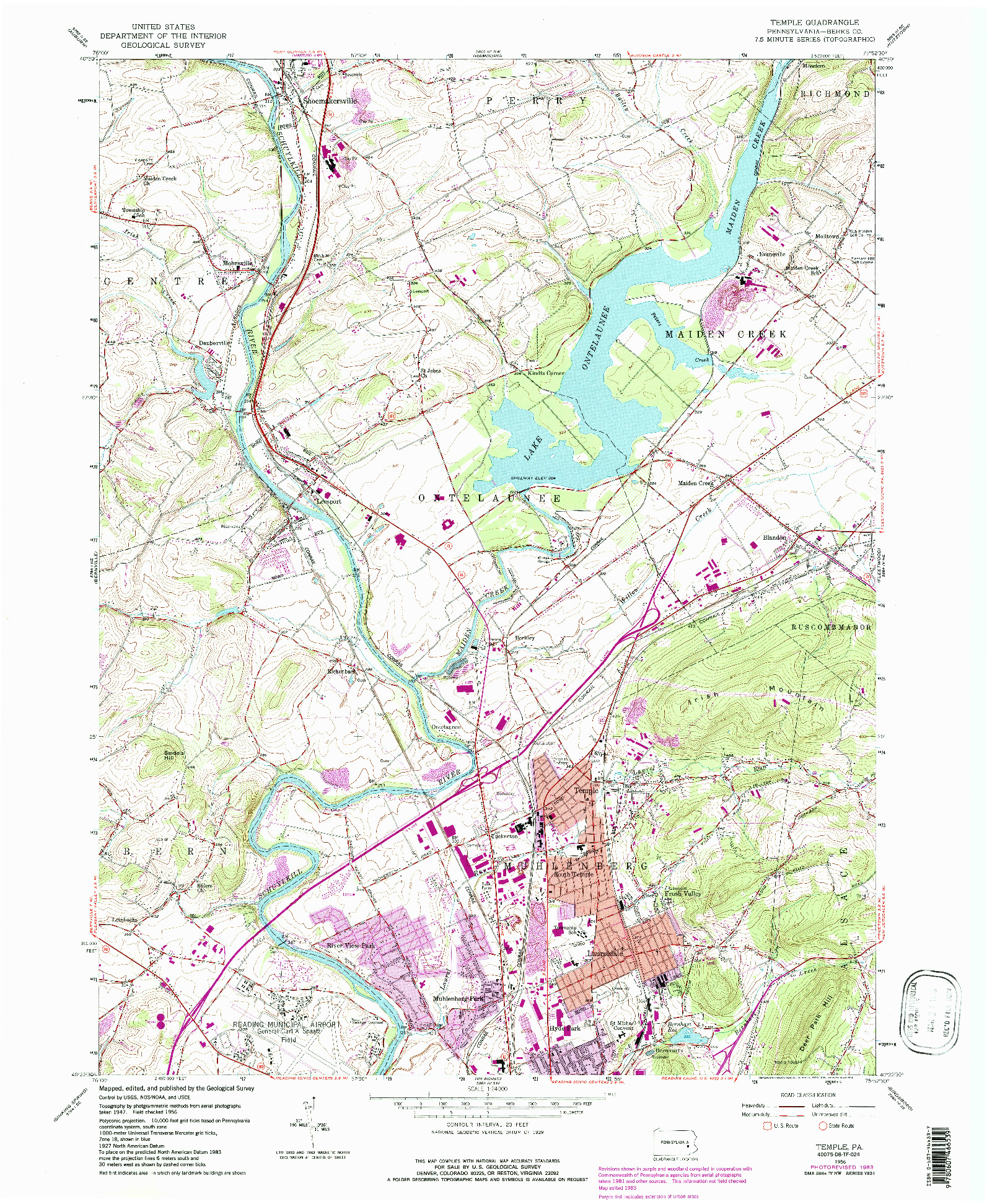 USGS 1:24000-SCALE QUADRANGLE FOR TEMPLE, PA 1956