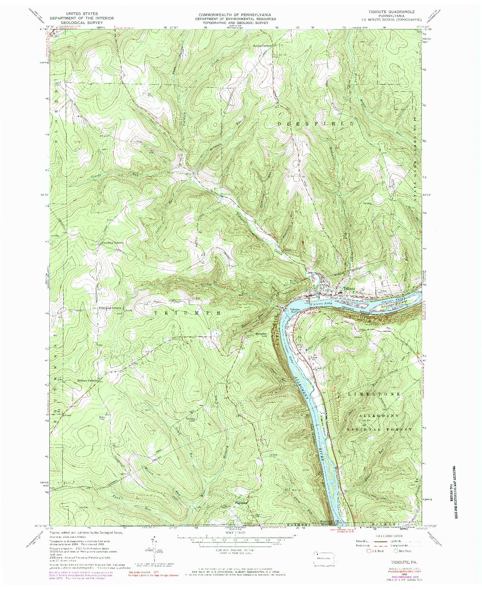 USGS 1:24000-SCALE QUADRANGLE FOR TIDIOUTE, PA 1966