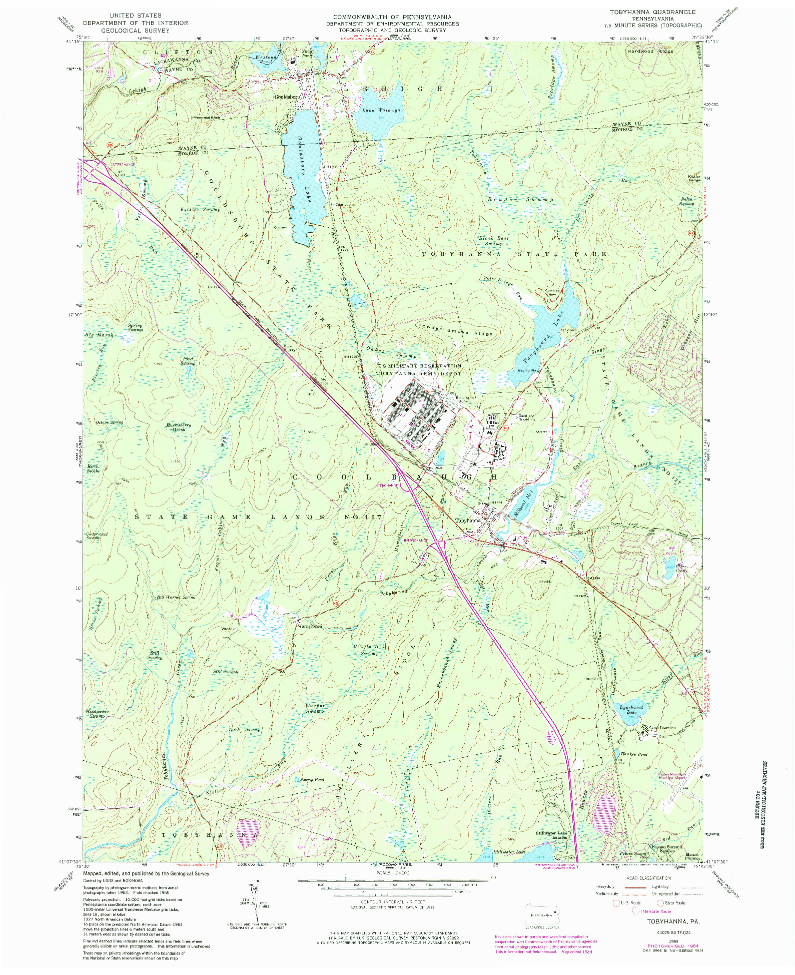 USGS 1:24000-SCALE QUADRANGLE FOR TOBYHANNA, PA 1965