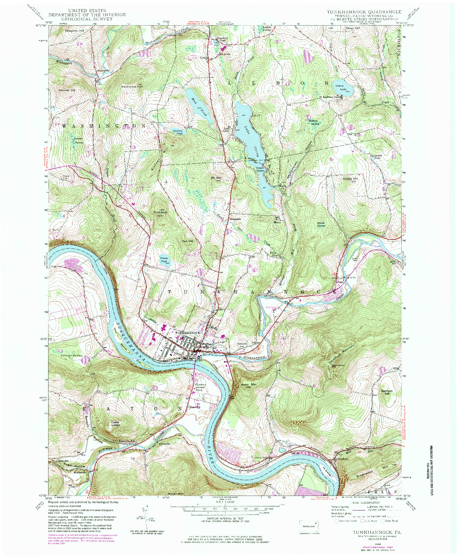 USGS 1:24000-SCALE QUADRANGLE FOR TUNKHANNOCK, PA 1946