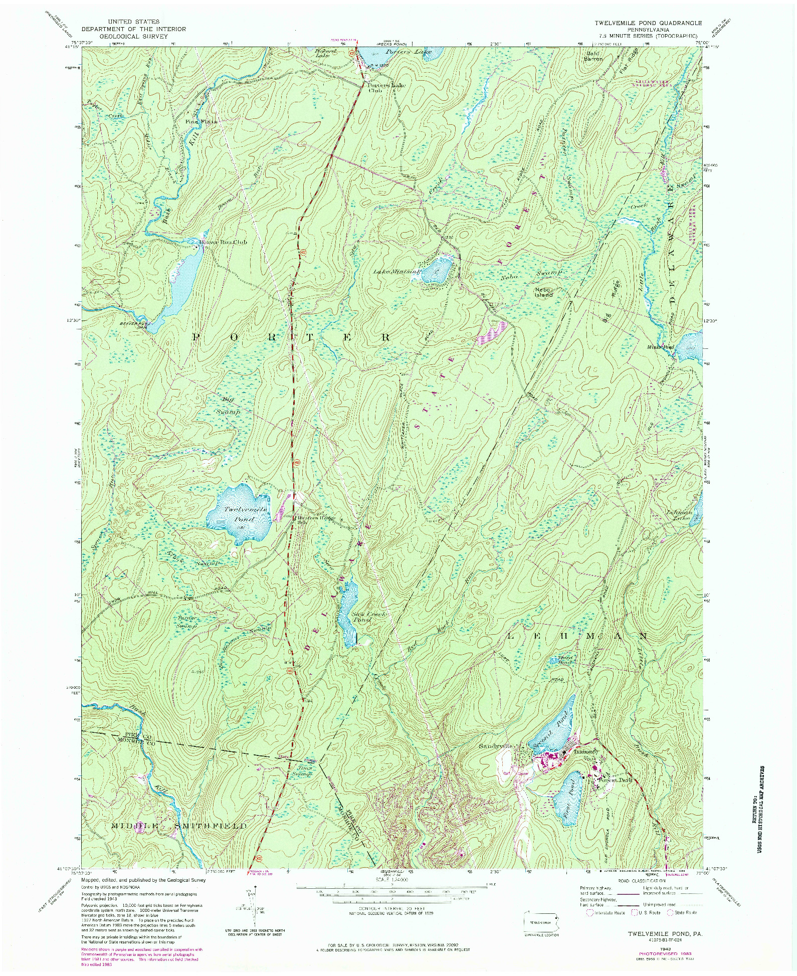 USGS 1:24000-SCALE QUADRANGLE FOR TWELVEMILE POND, PA 1943