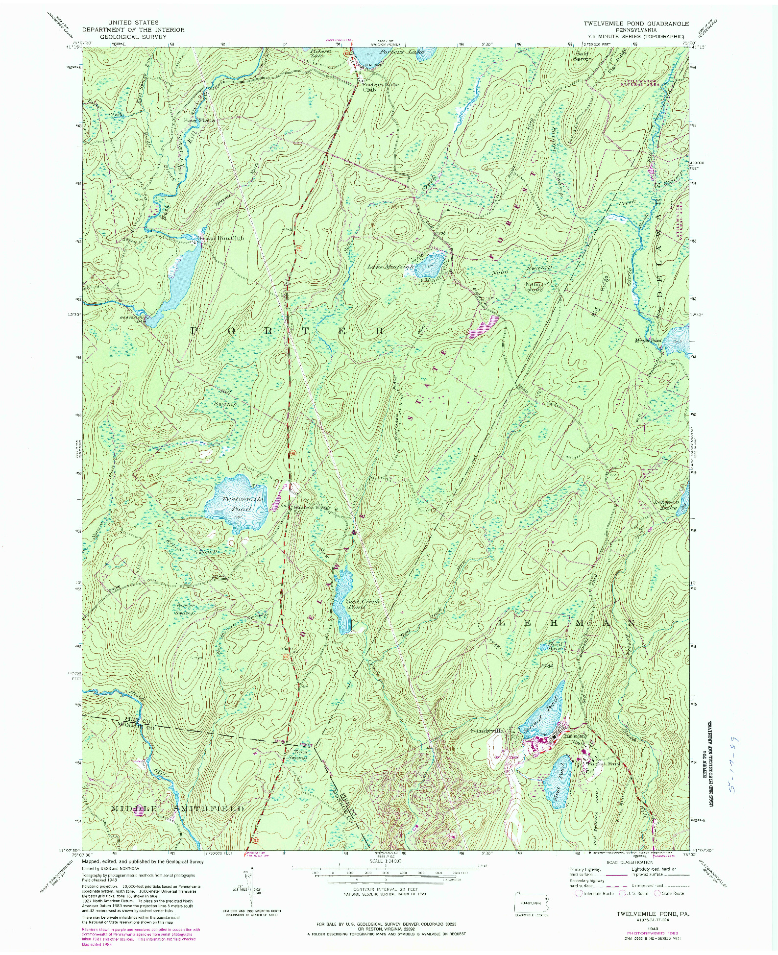 USGS 1:24000-SCALE QUADRANGLE FOR TWELVEMILE POND, PA 1943