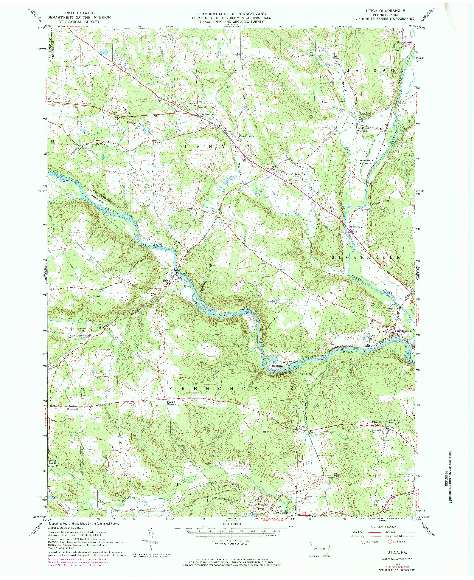 USGS 1:24000-SCALE QUADRANGLE FOR UTICA, PA 1963