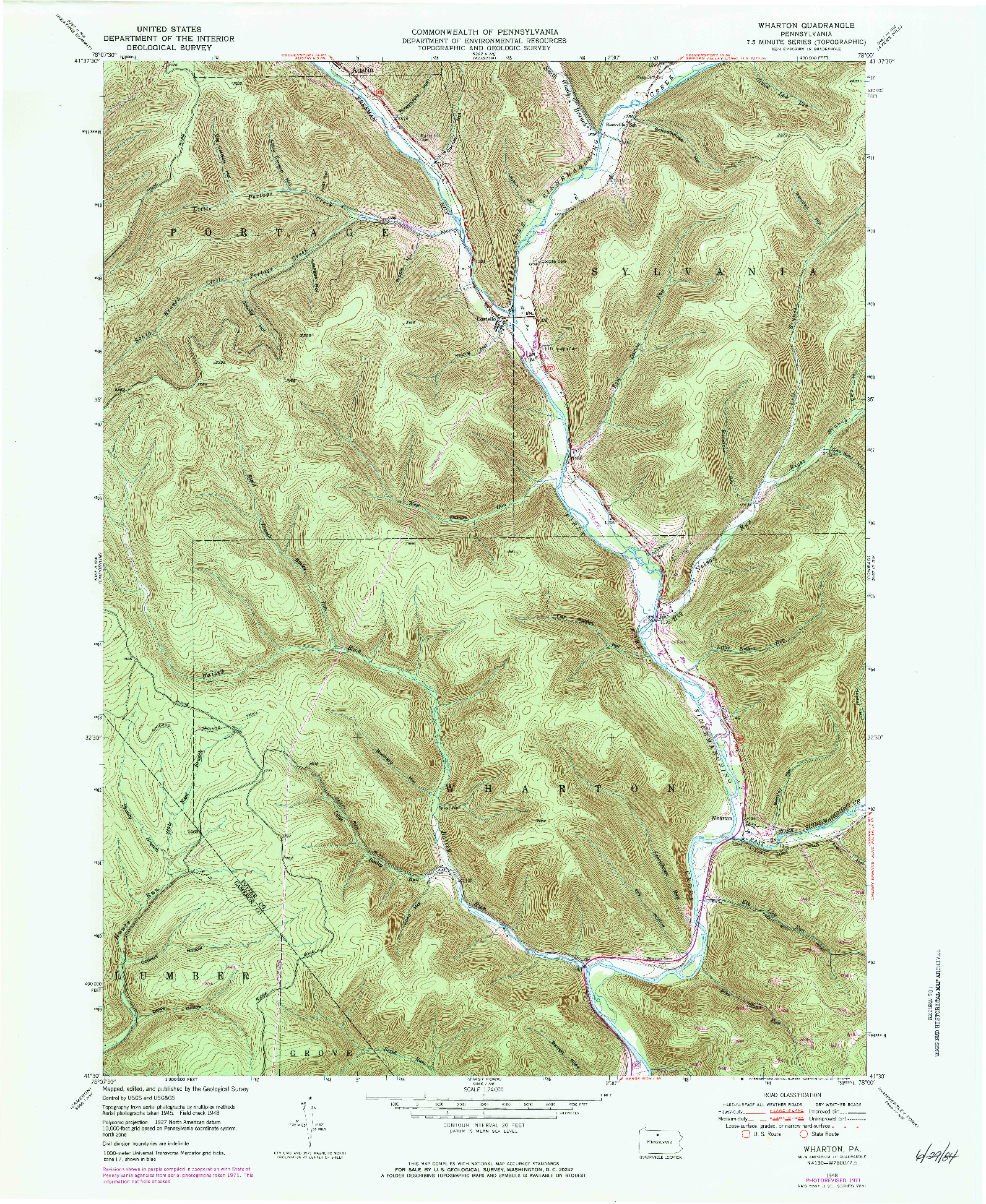 USGS 1:24000-SCALE QUADRANGLE FOR WHARTON, PA 1948