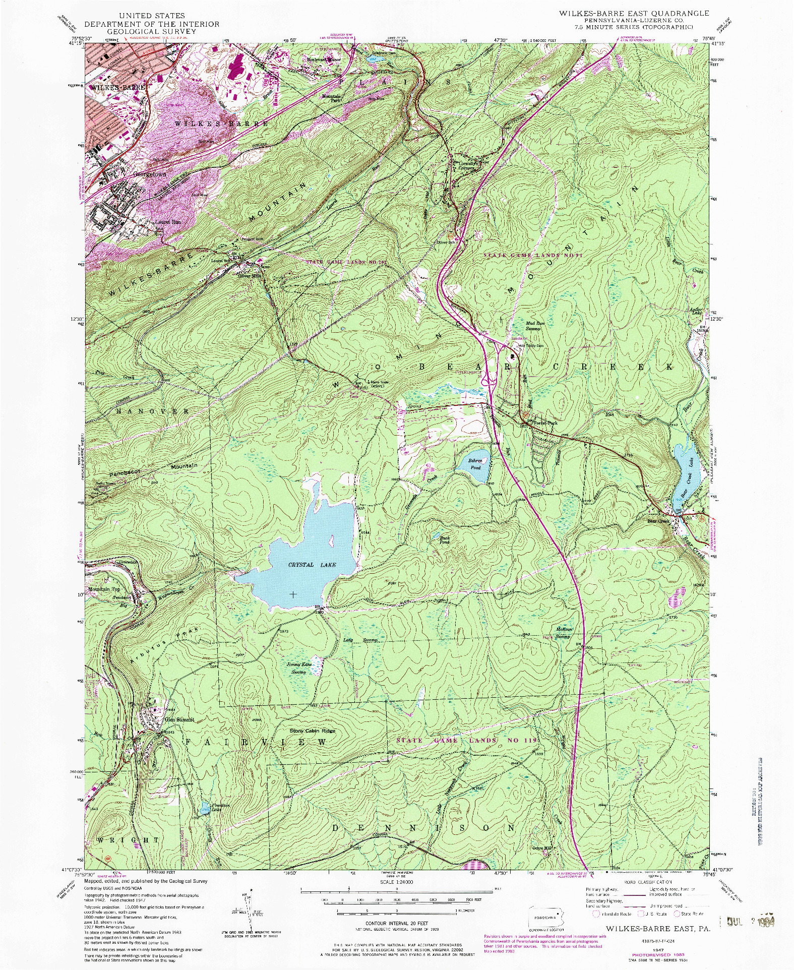 USGS 1:24000-SCALE QUADRANGLE FOR WILKES-BARRE EAST, PA 1947