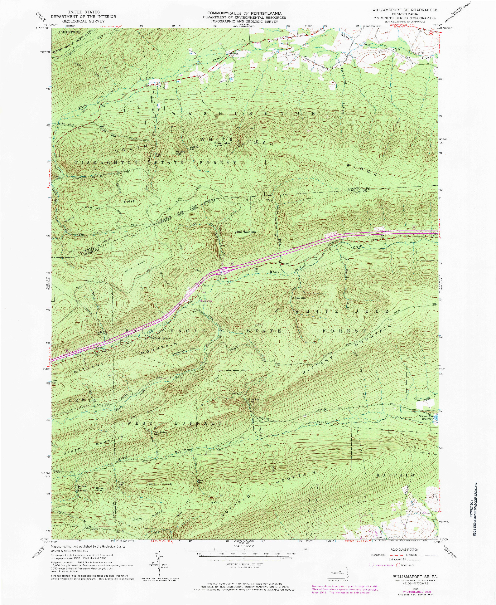 USGS 1:24000-SCALE QUADRANGLE FOR WILLIAMSPORT SE, PA 1965