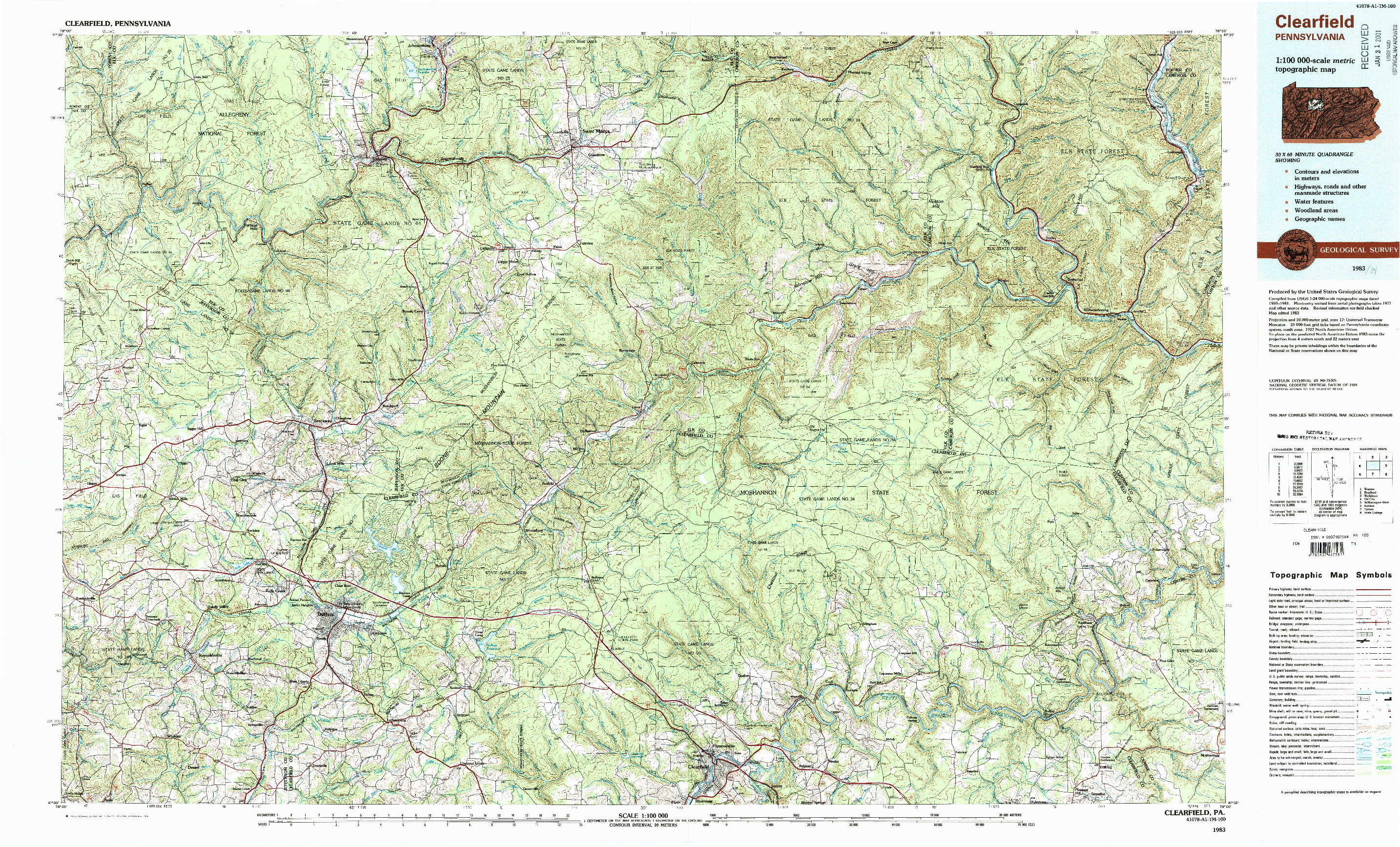 USGS 1:100000-SCALE QUADRANGLE FOR CLEARFIELD, PA 1983