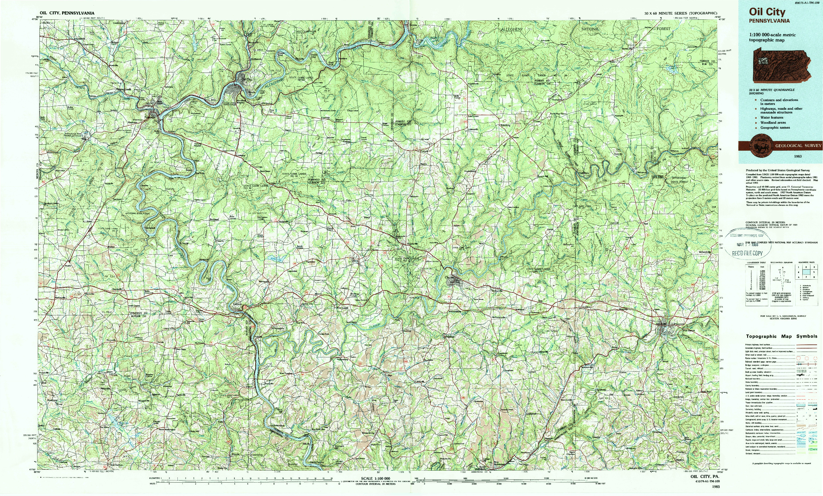 USGS 1:100000-SCALE QUADRANGLE FOR OIL CITY, PA 1983