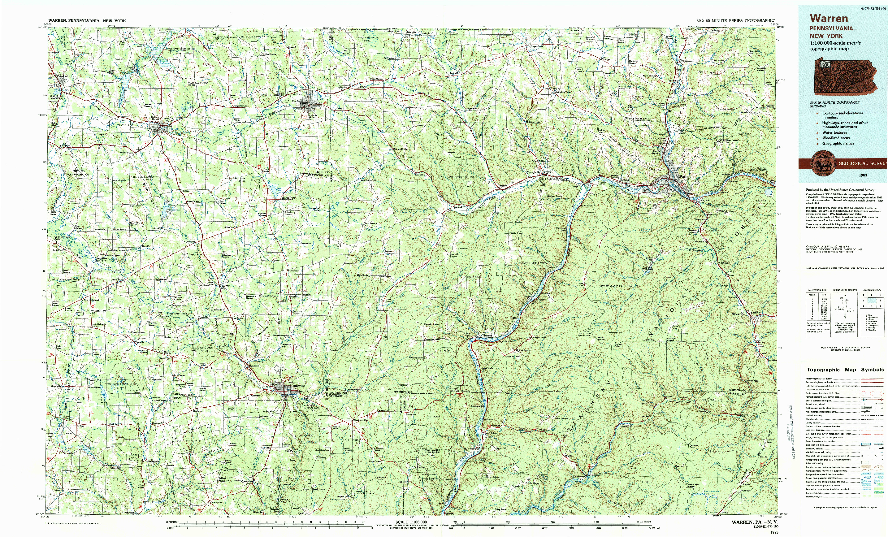 USGS 1:100000-SCALE QUADRANGLE FOR WARREN, PA 1983