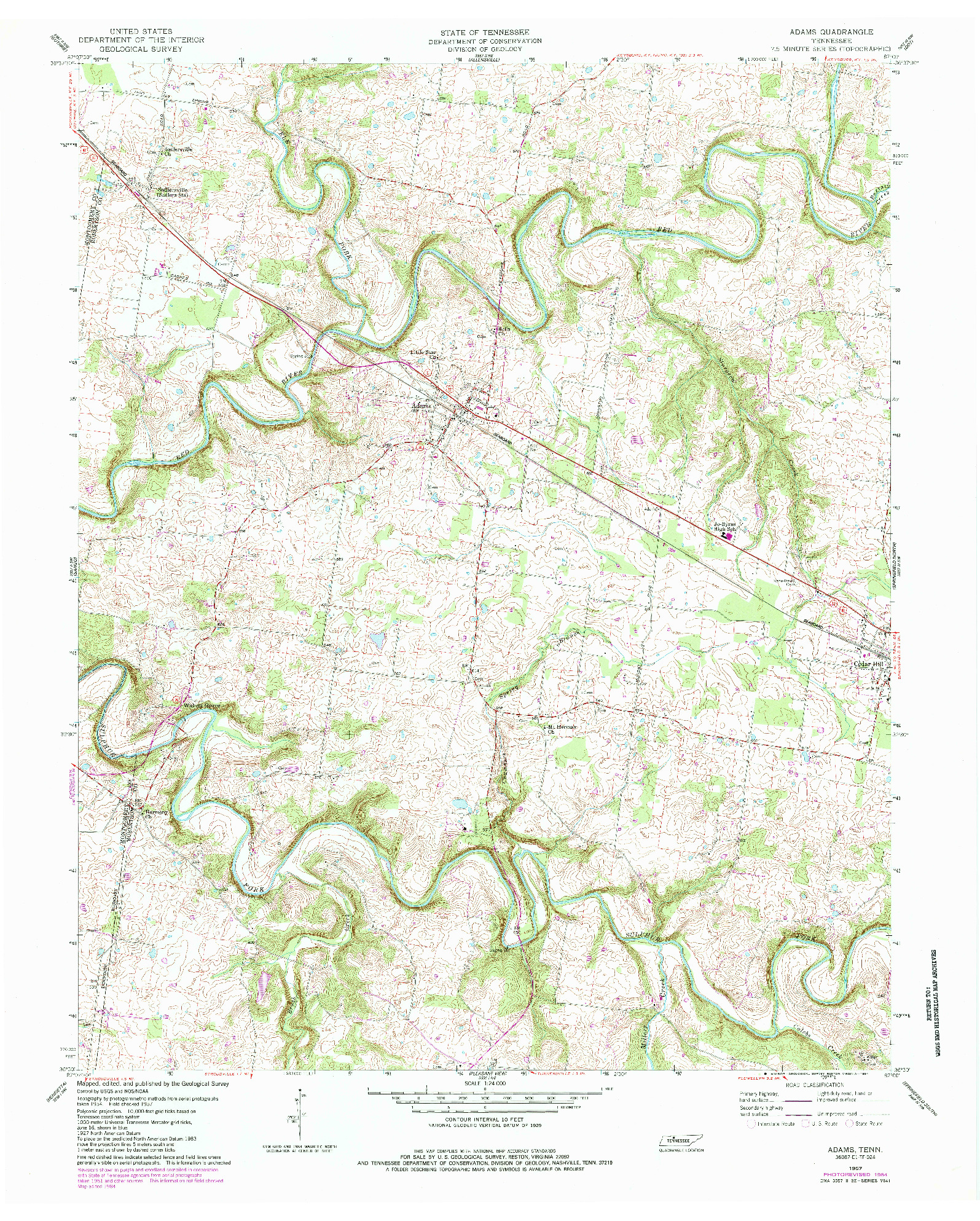 USGS 1:24000-SCALE QUADRANGLE FOR ADAMS, TN 1957