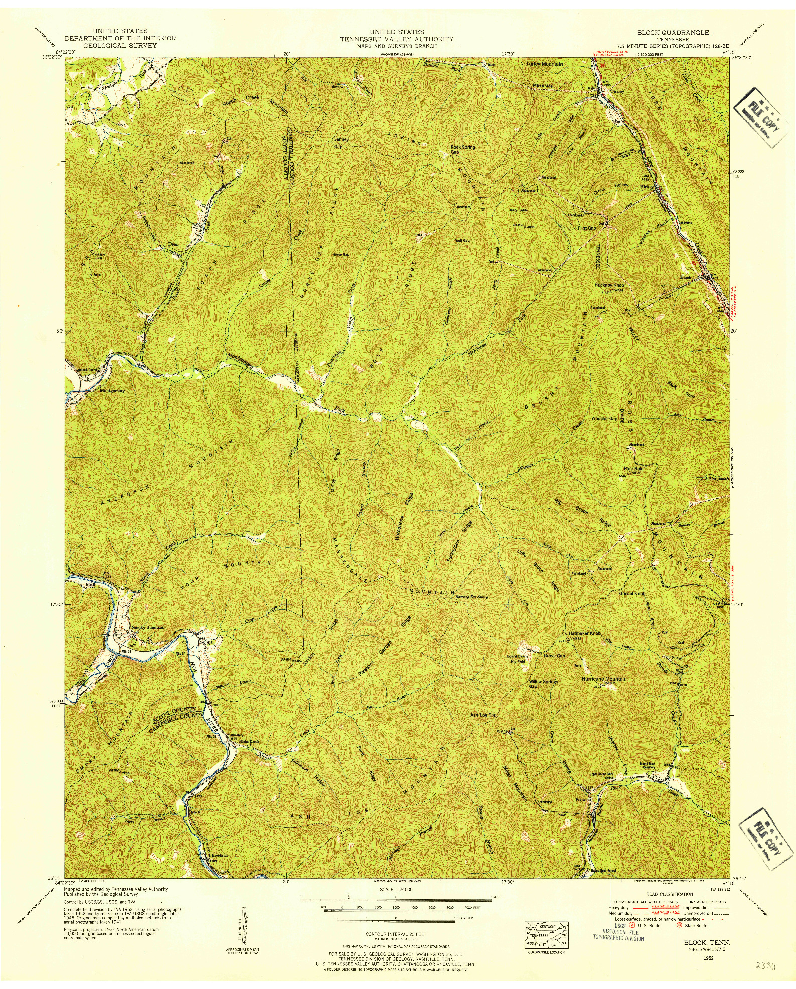 USGS 1:24000-SCALE QUADRANGLE FOR BLOCK, TN 1952